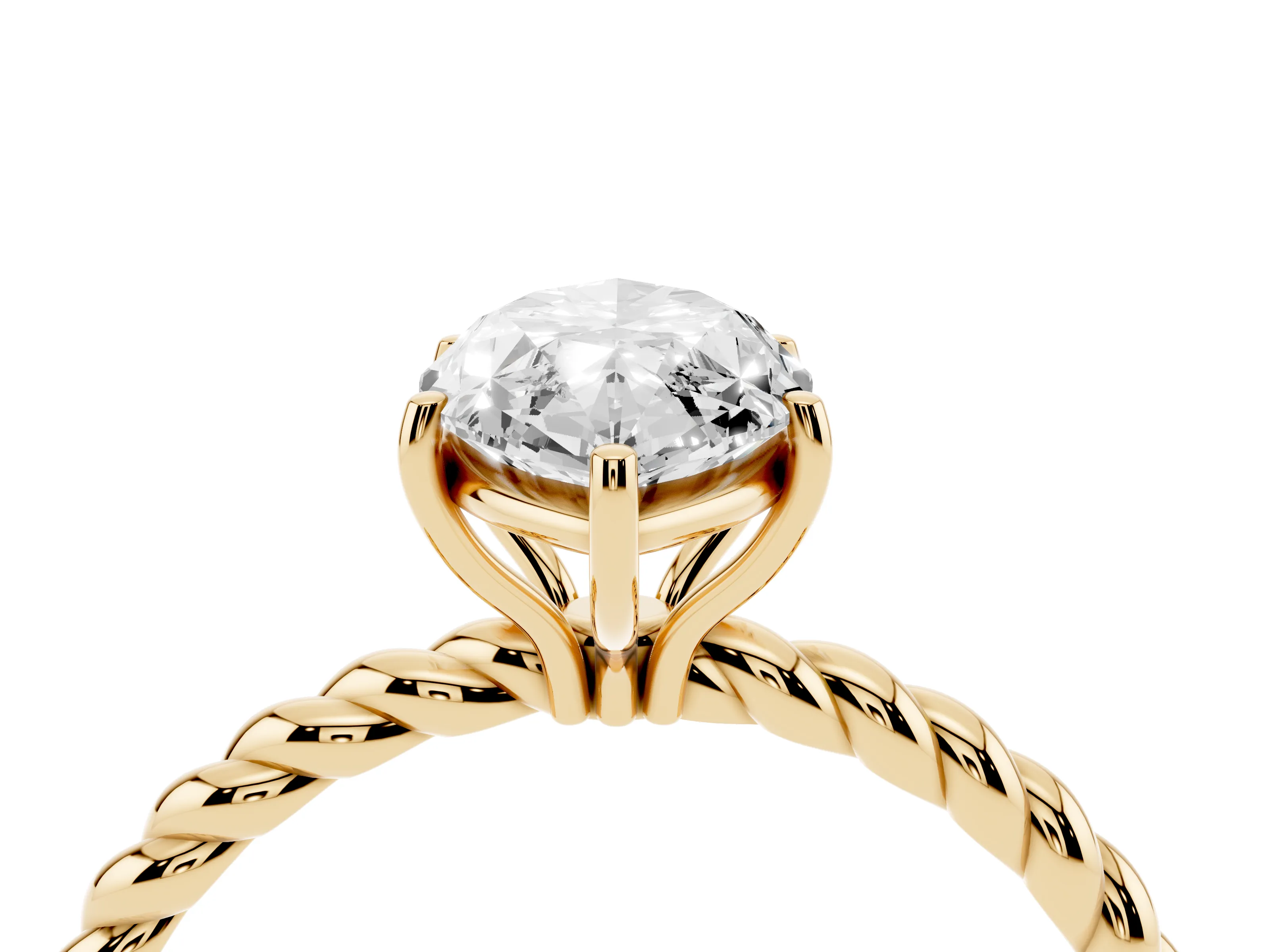 Marquise Cut Diamond Solitaire Ring Set in Yellow gold with Twist Band and Prong Setting