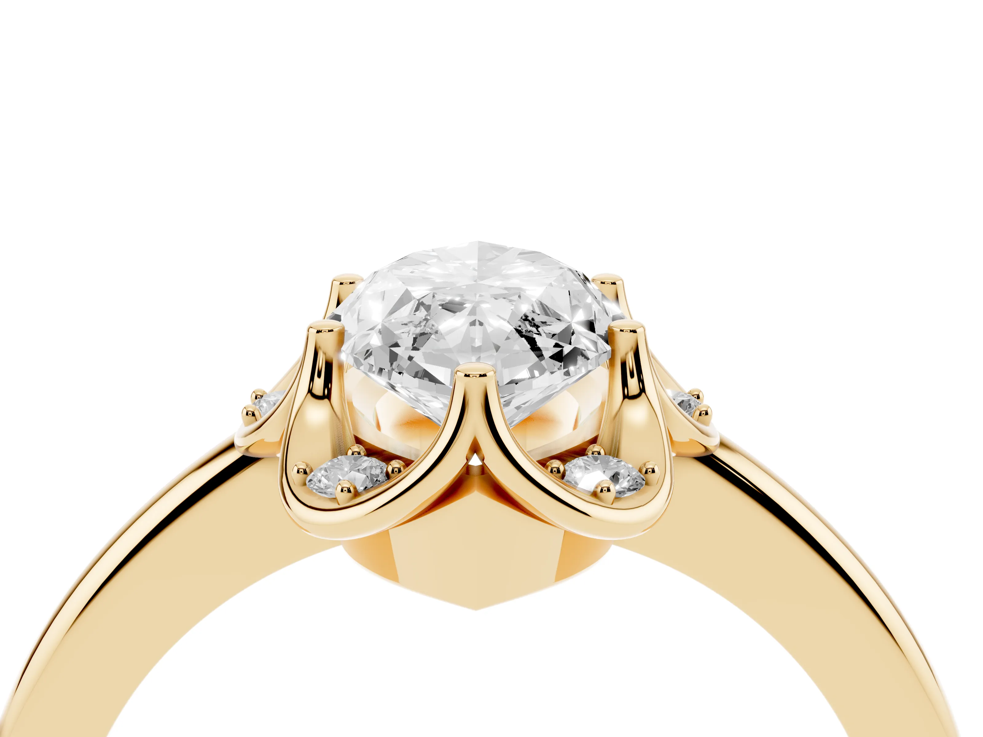 Marquise Cut Diamond Round Cluster Halo Ring Set in Yellow gold with Solitaire Band and Prong Setting