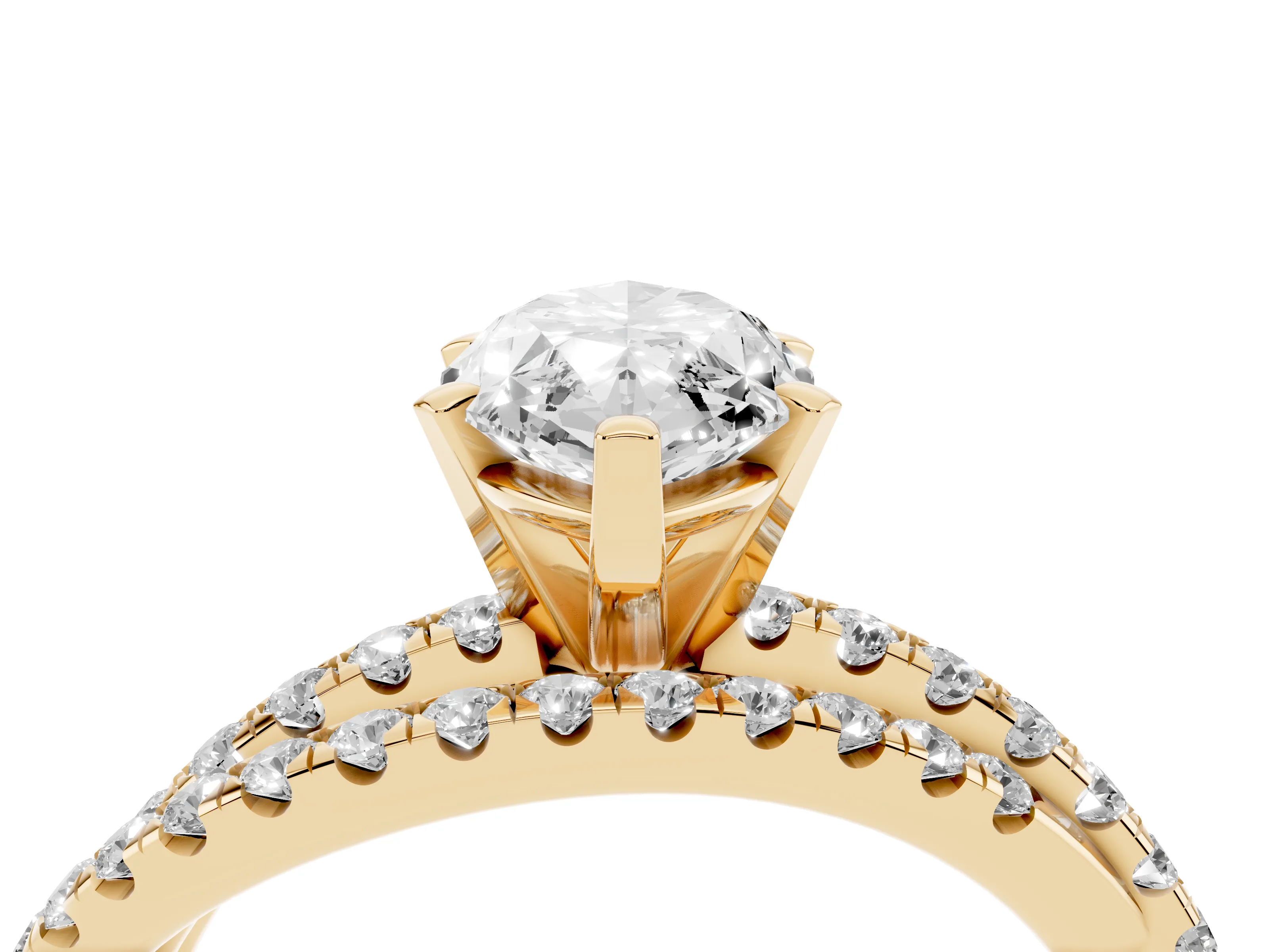 Marquise Cut Diamond Solitaire Twist Band Ring Set in Yellow gold with Pavé Setting and Prong Head
