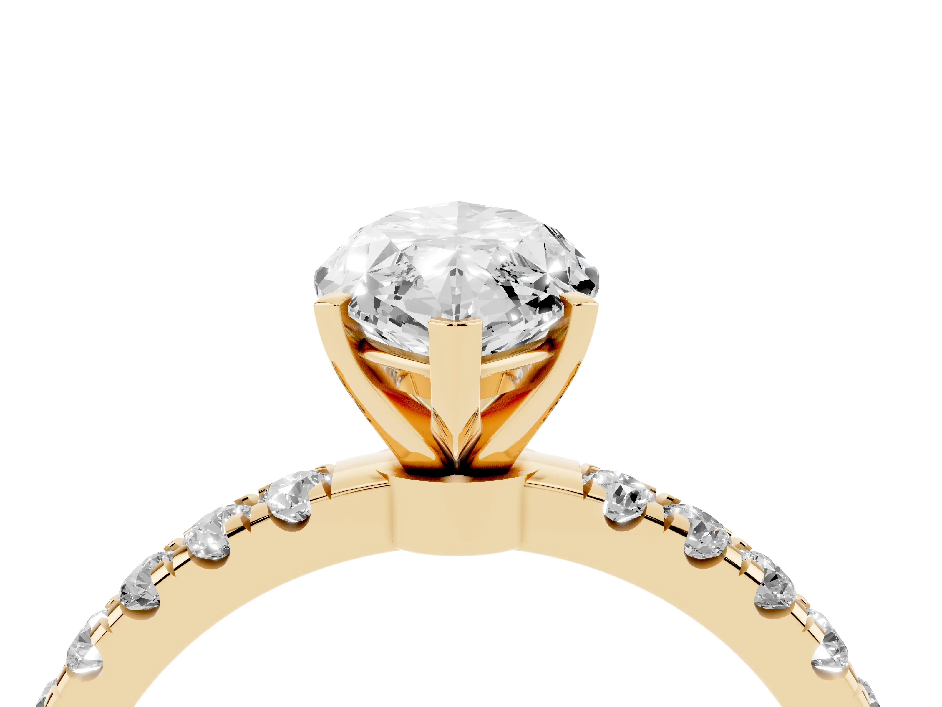 Marquise Cut Diamond Solitaire Ring Set in Yellow gold with Pavé Accents and Prong Setting
