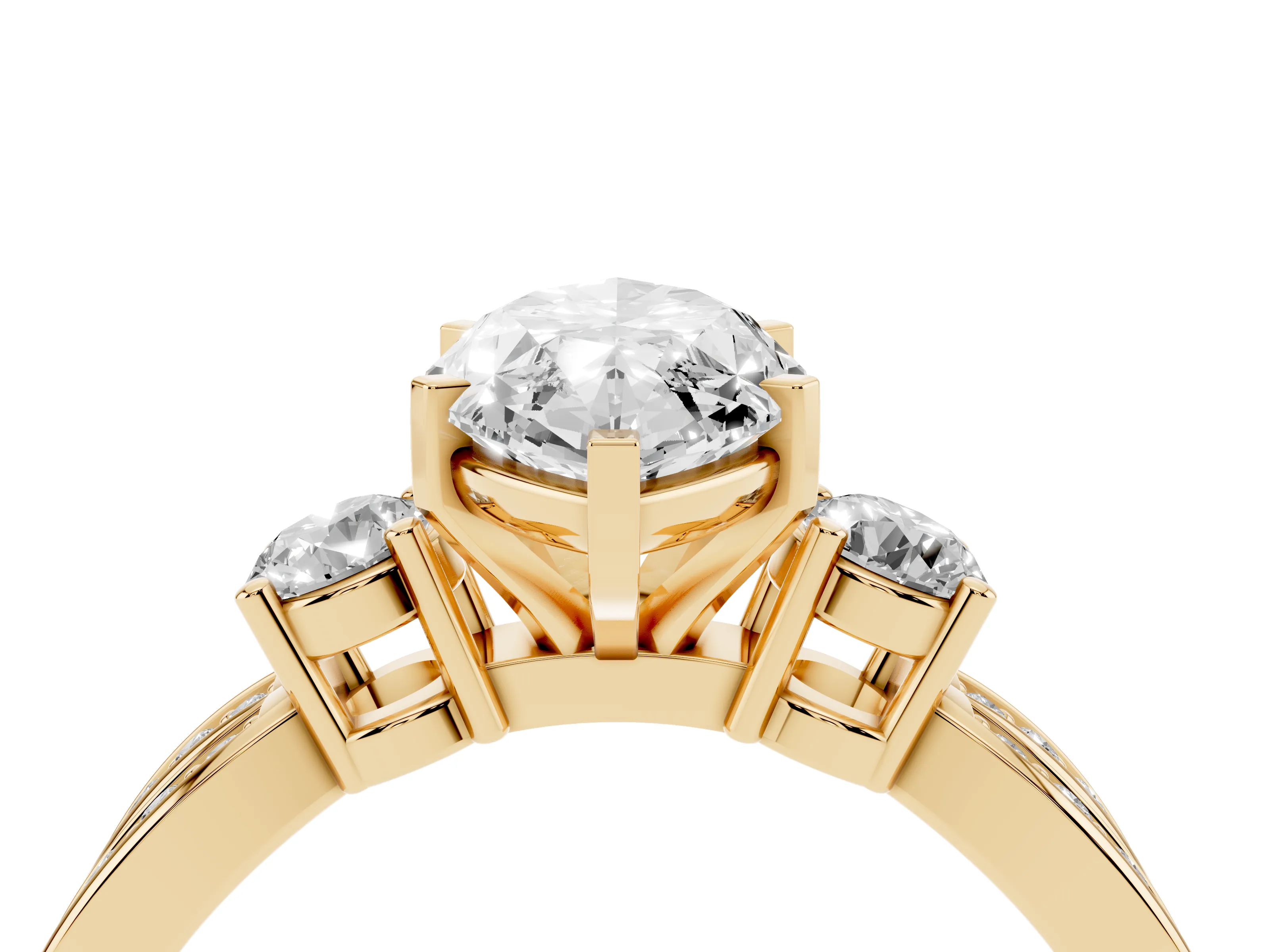 Three-Stone Marquise Cut Diamond Twist Band Ring Set in Yellow gold with Pavé Accents and Prong Setting