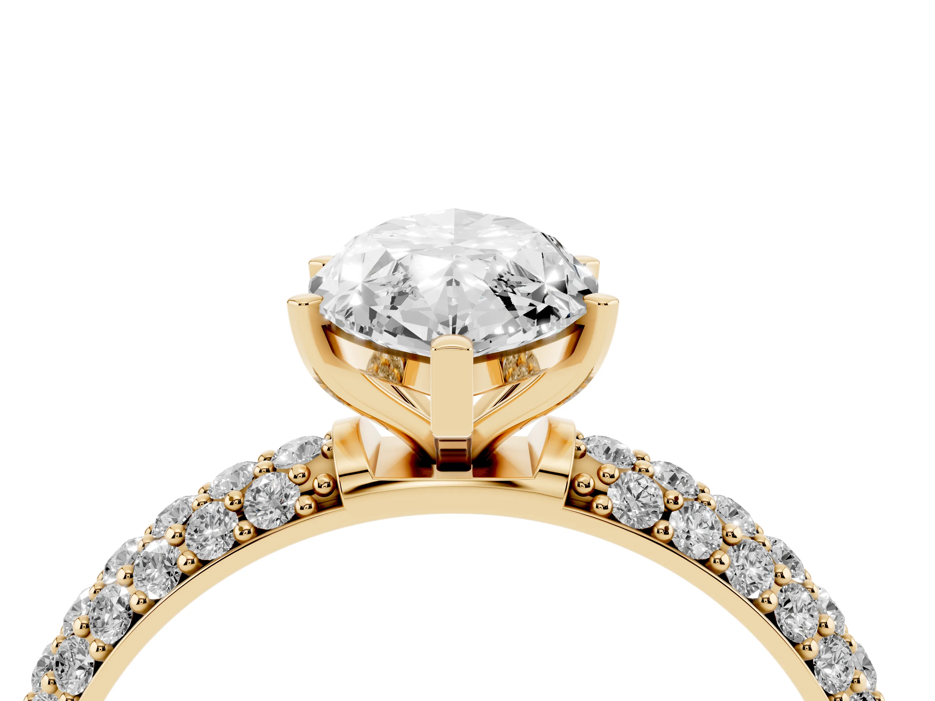 Marquise Cut Diamond Solitaire Ring Set in Yellow gold with Prong Setting and Pavé-Set Band