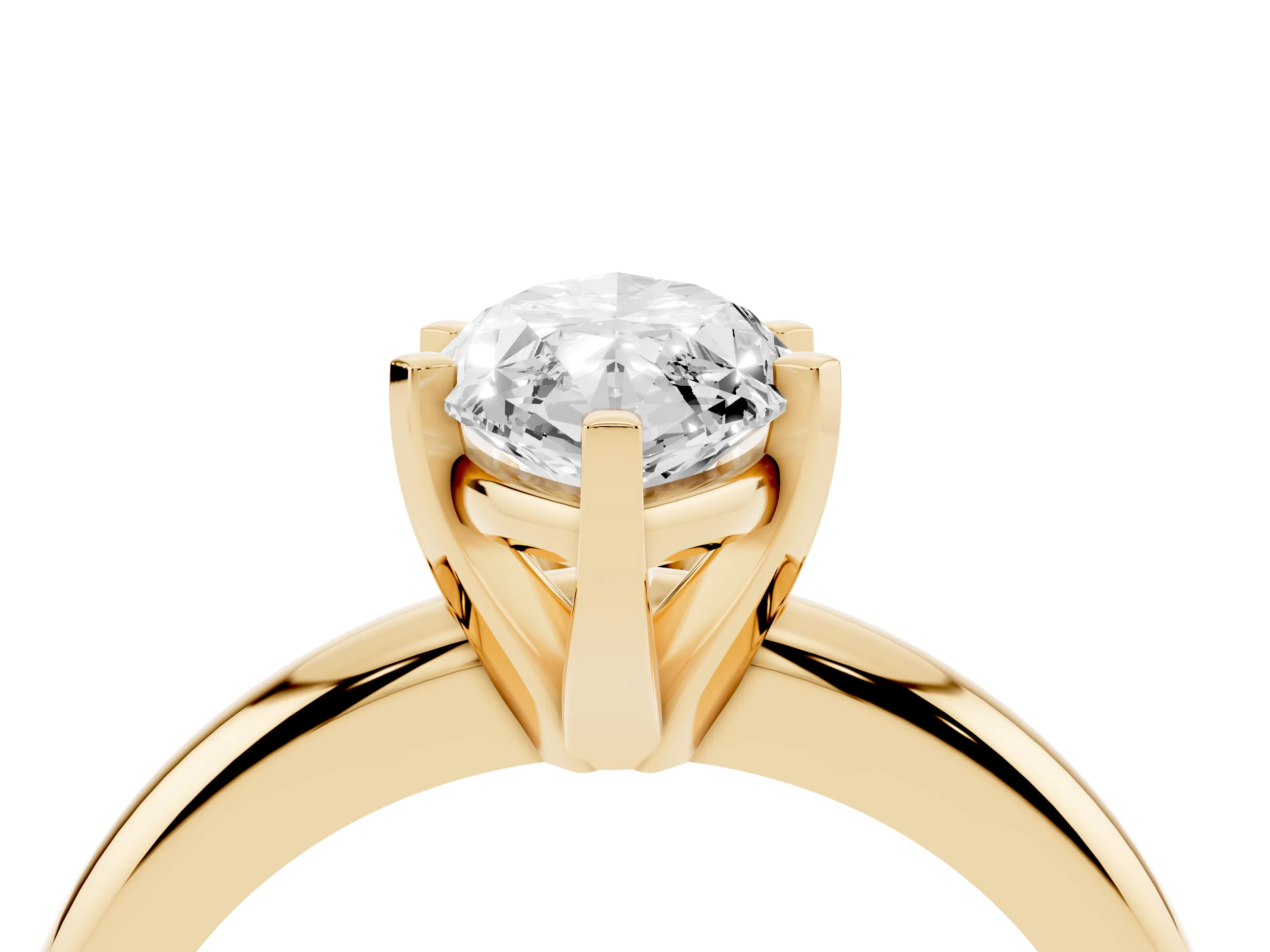 Marquise Cut Diamond Solitaire Engagement Ring Set in Yellow gold with Round Band and Prong Setting