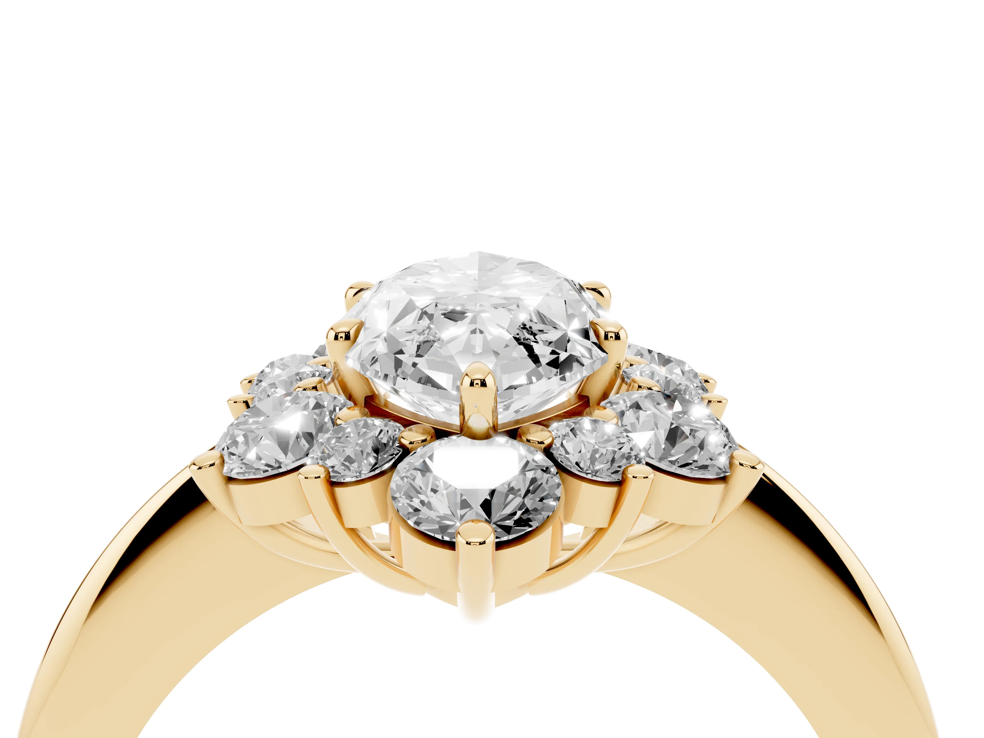 Marquise Cut Diamond Cluster Halo Ring Set in Yellow gold with Solitaire Band and Prong Setting