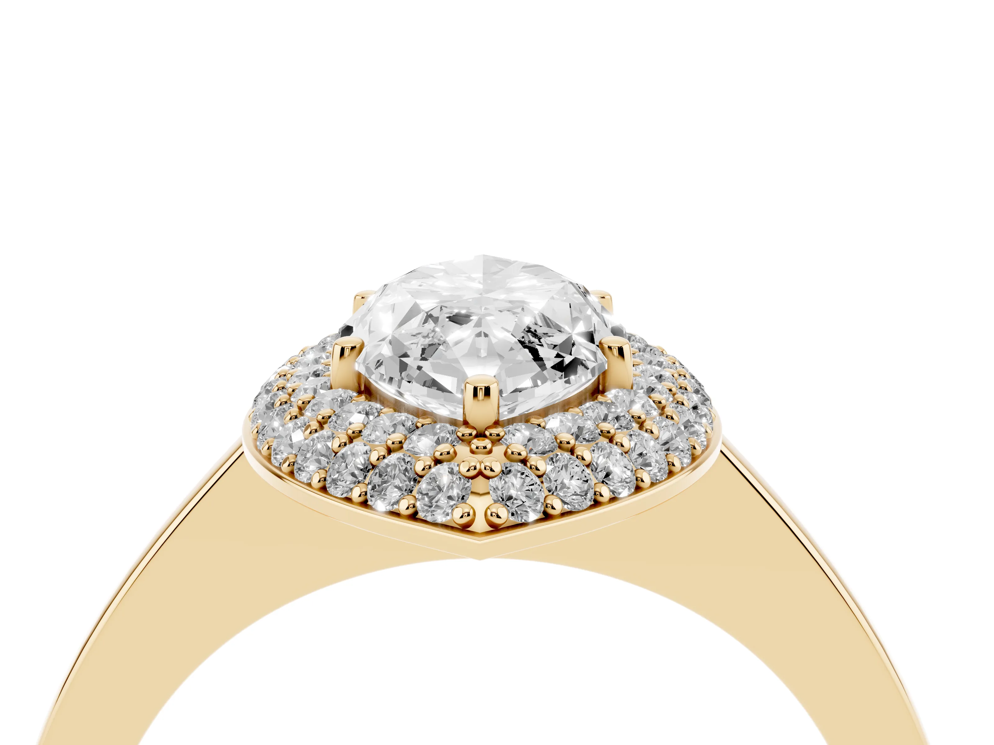 Marquise Cut Diamond Halo Engagement Ring Set in Yellow gold with Solitaire Band and Prong Setting