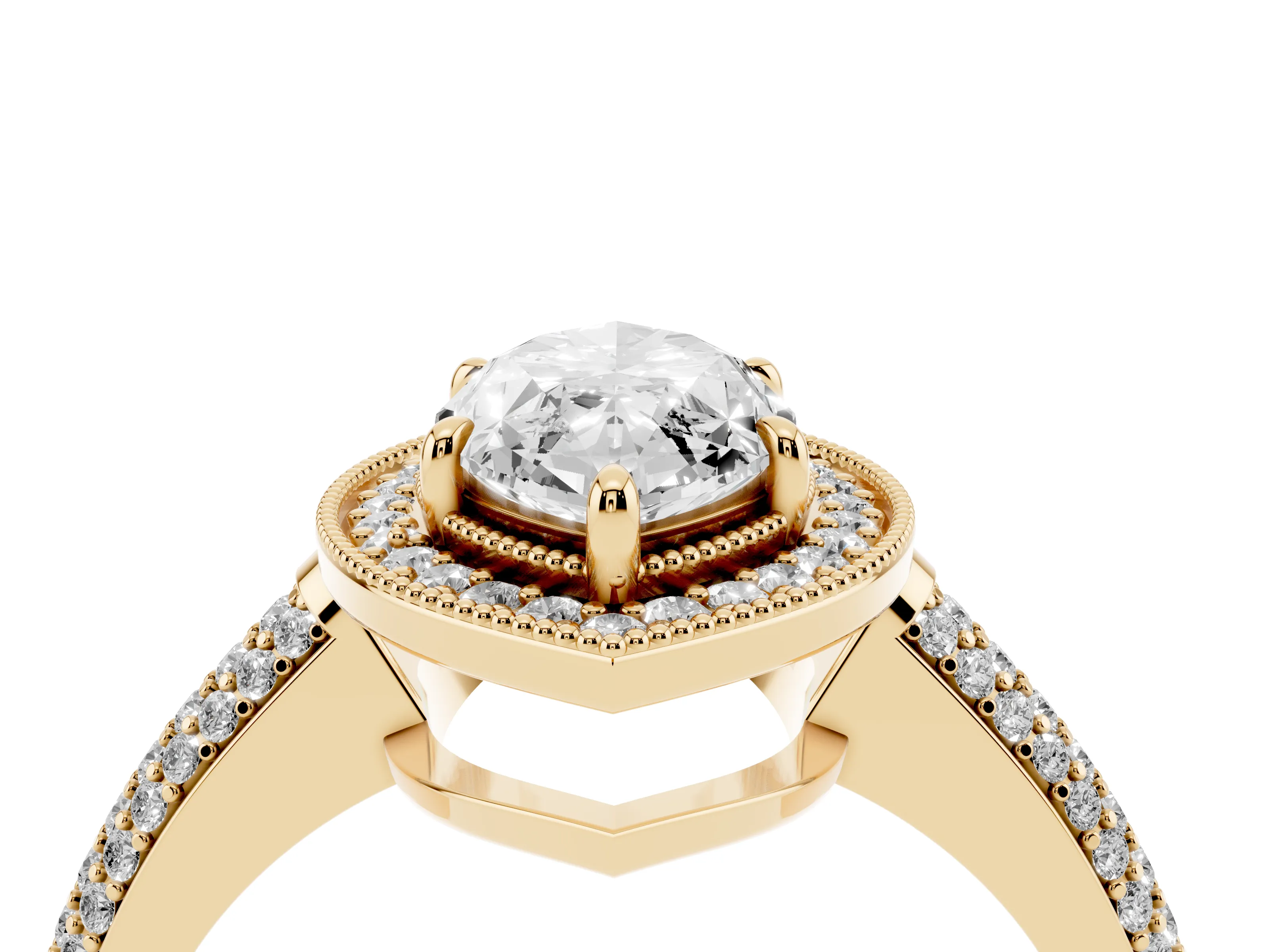 Marquise Cut Diamond Halo Pavé Band Set in Yellow gold with Prong Setting