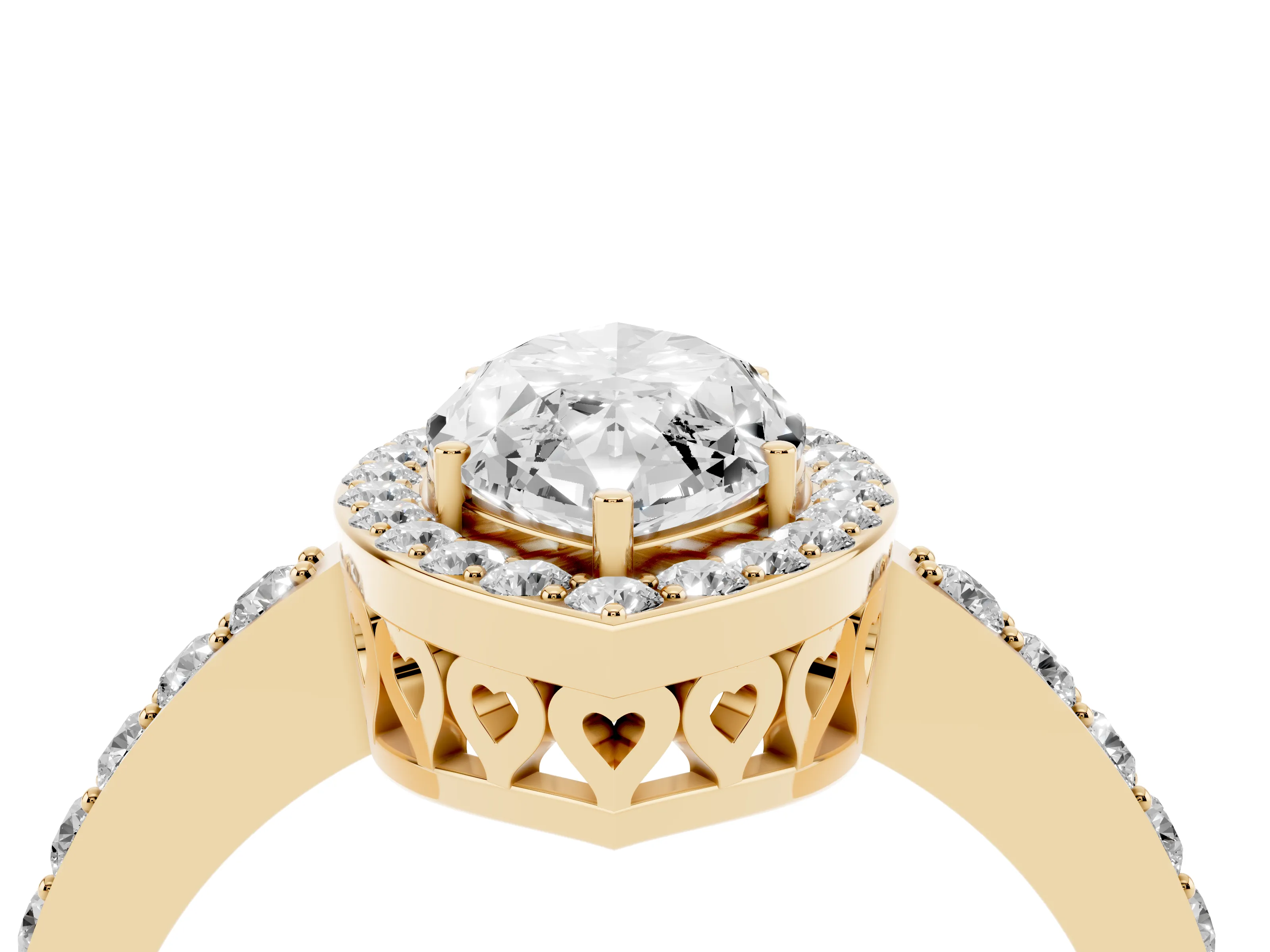 Marquise Cut Diamond Halo Ring Set in Yellow gold with Pavé-Setting Band and Open Prong Center