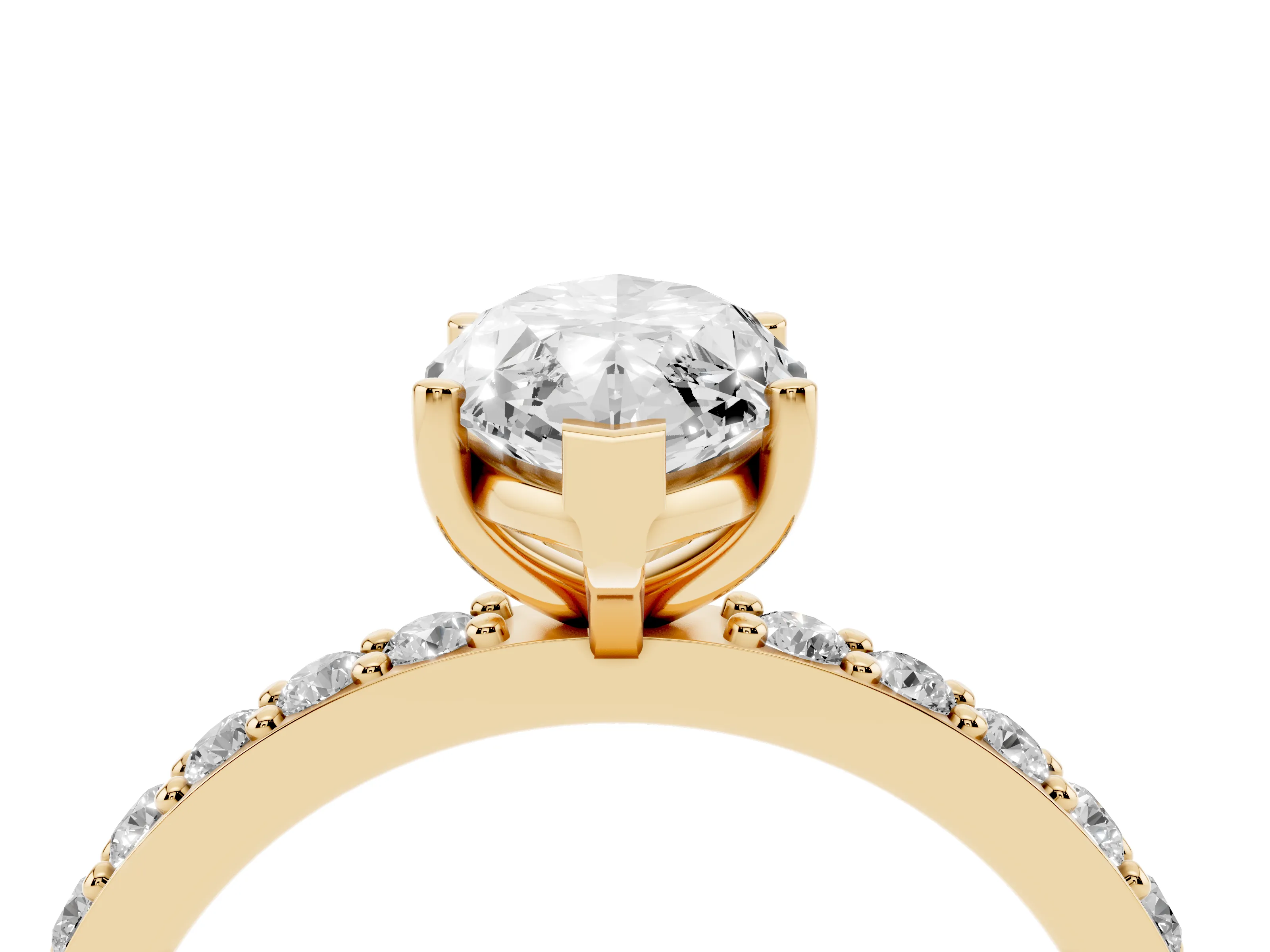 Marquise Cut Diamond Solitaire Set in Yellow gold with Round Pavé Band and Prong Setting