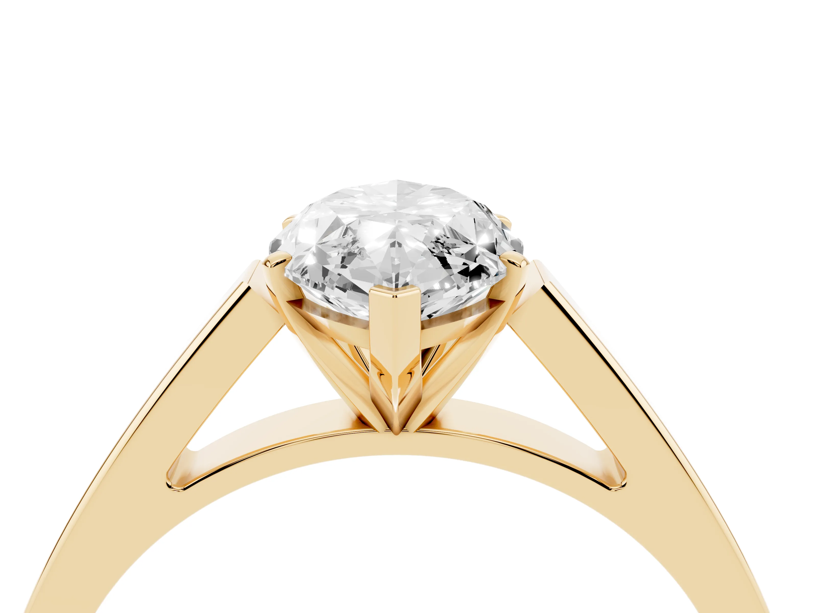 Marquise Cut Diamond Solitaire Engagement Ring Set in Yellow gold with Prong Setting and Tapered Band