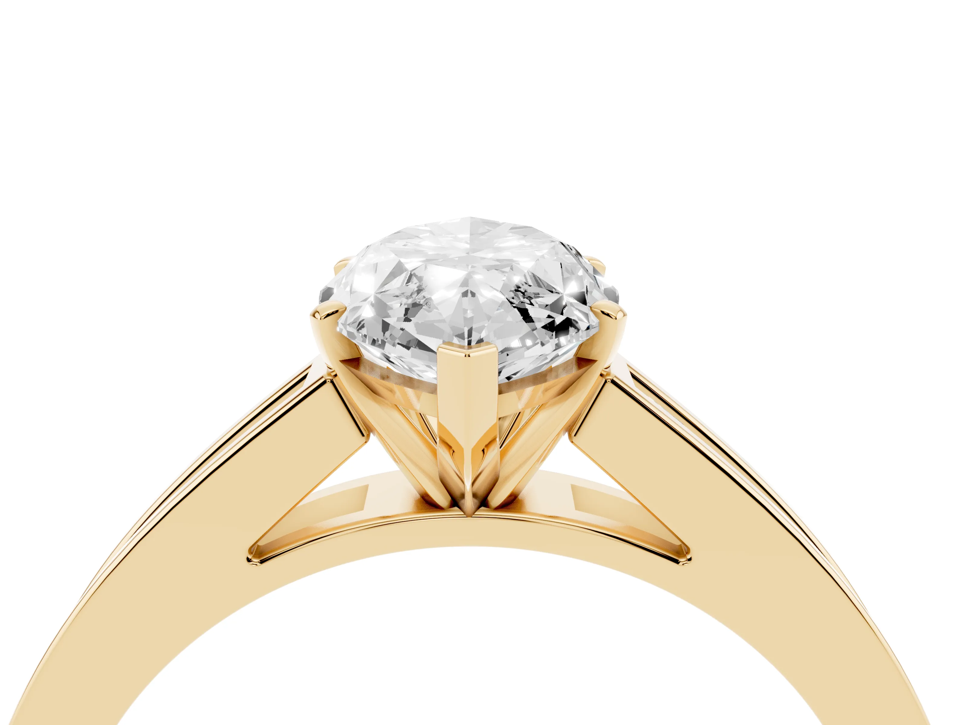 Marquise Cut Diamond Solitaire Ring Set in Yellow gold with Channel-Set Band and Prong Setting