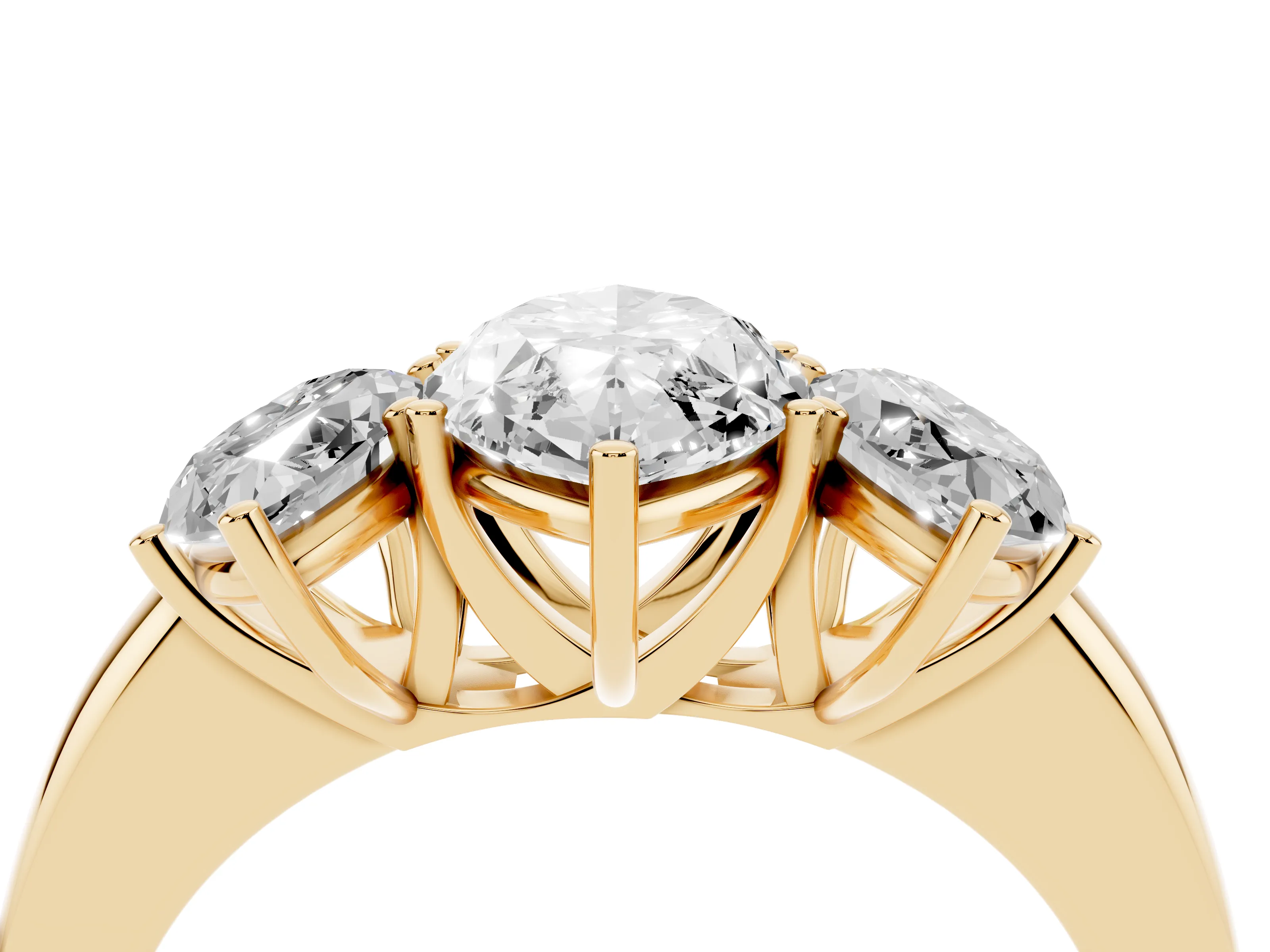 Marquise Cut Diamond Three-Stone Ring Set in Yellow gold with Bold Center and Classic Band