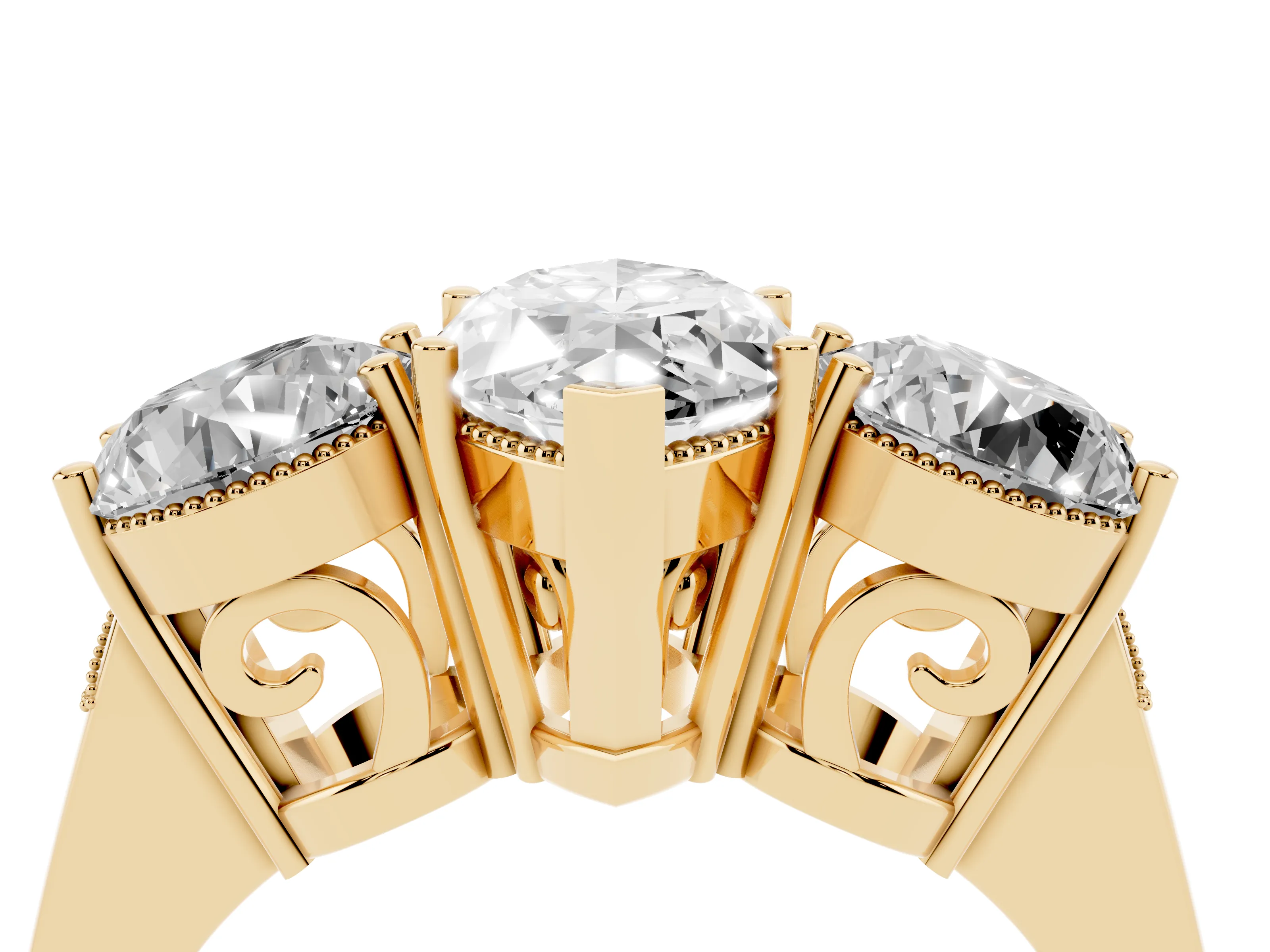 Marquise Cut Diamond Three-Stone Engagement Ring Set in Yellow gold with Polished Band