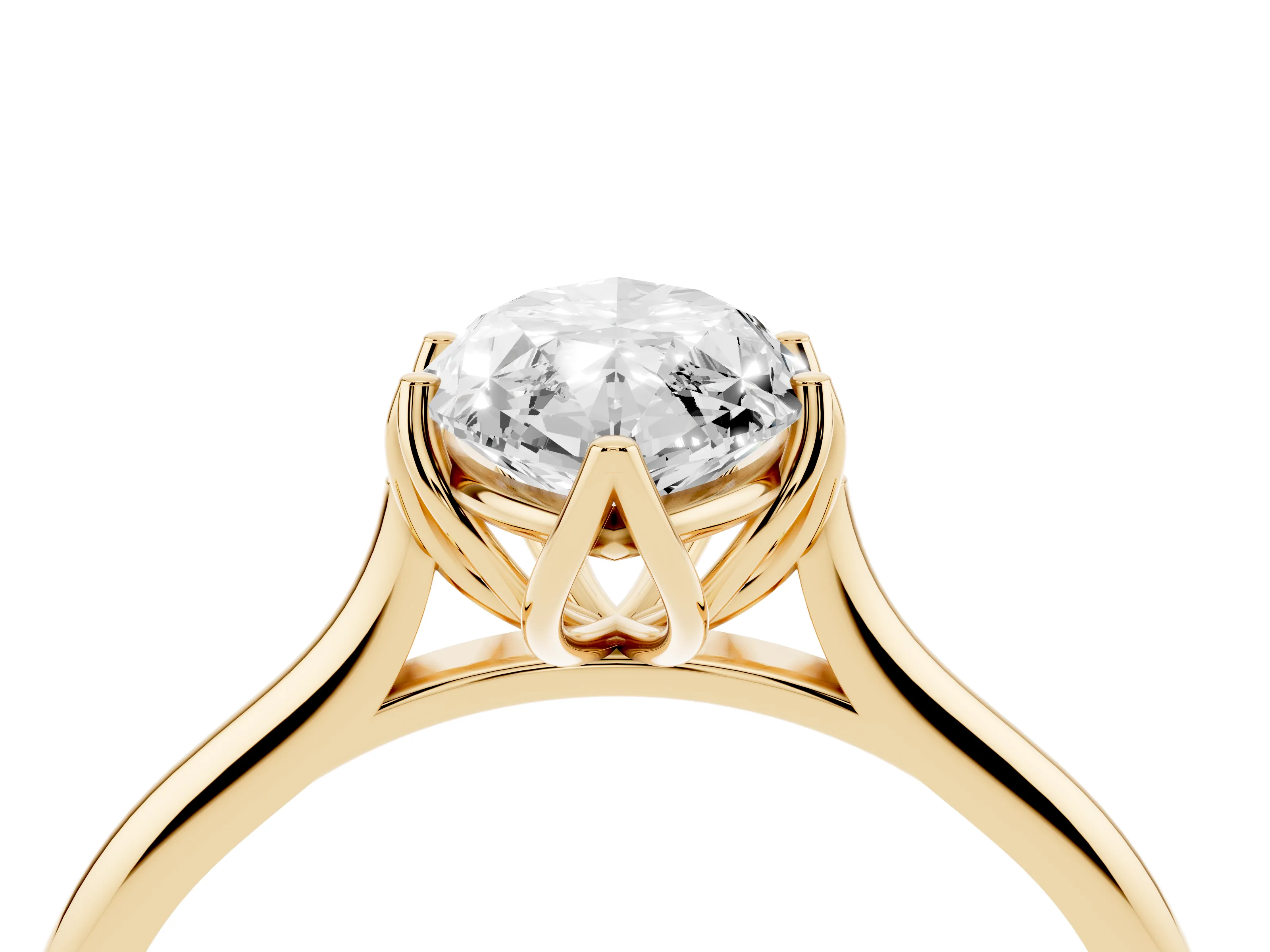 Marquise Cut Diamond Solitaire Cathedral Ring Set in Yellow gold with Prong Setting