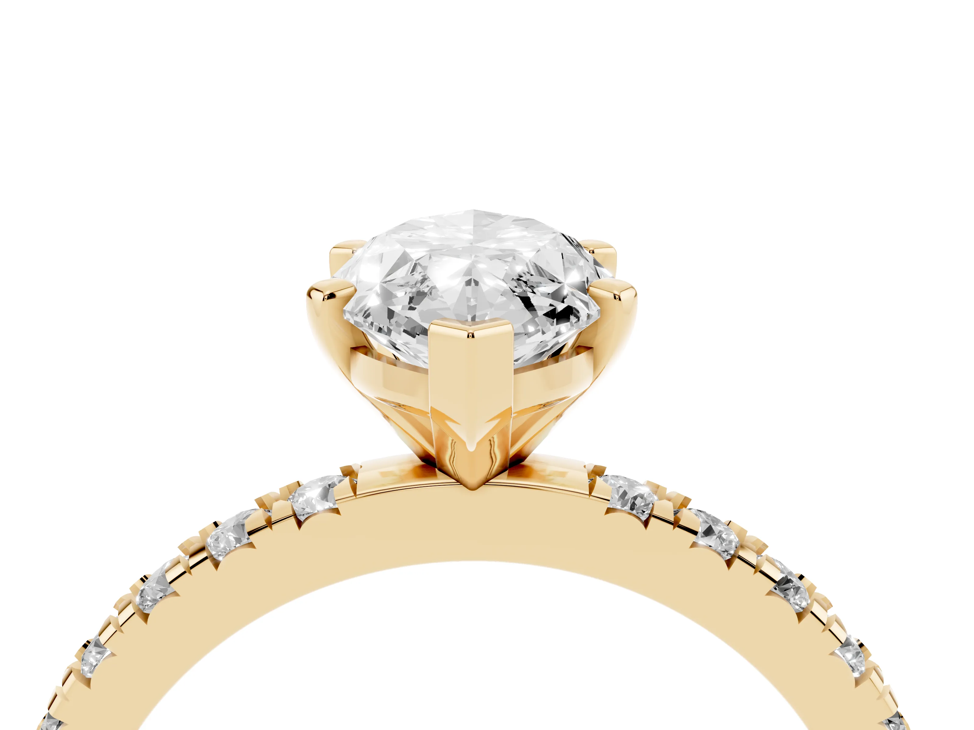 Marquise Cut Diamond Pavé Band Solitaire Set in Yellow gold with Prong Setting