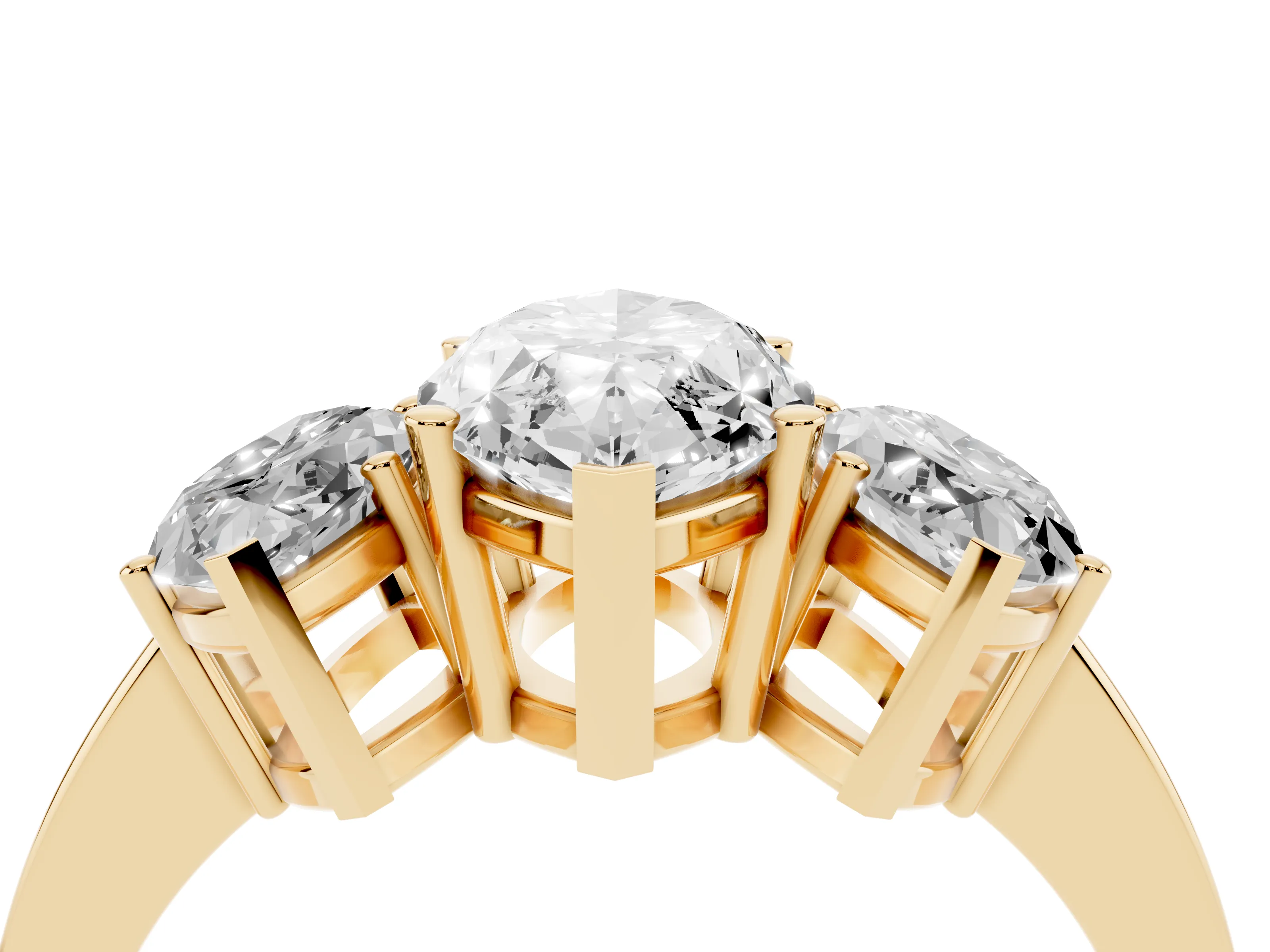 Marquise Cut Diamond Three-Stone Engagement Ring Set in Yellow gold with Flat Band