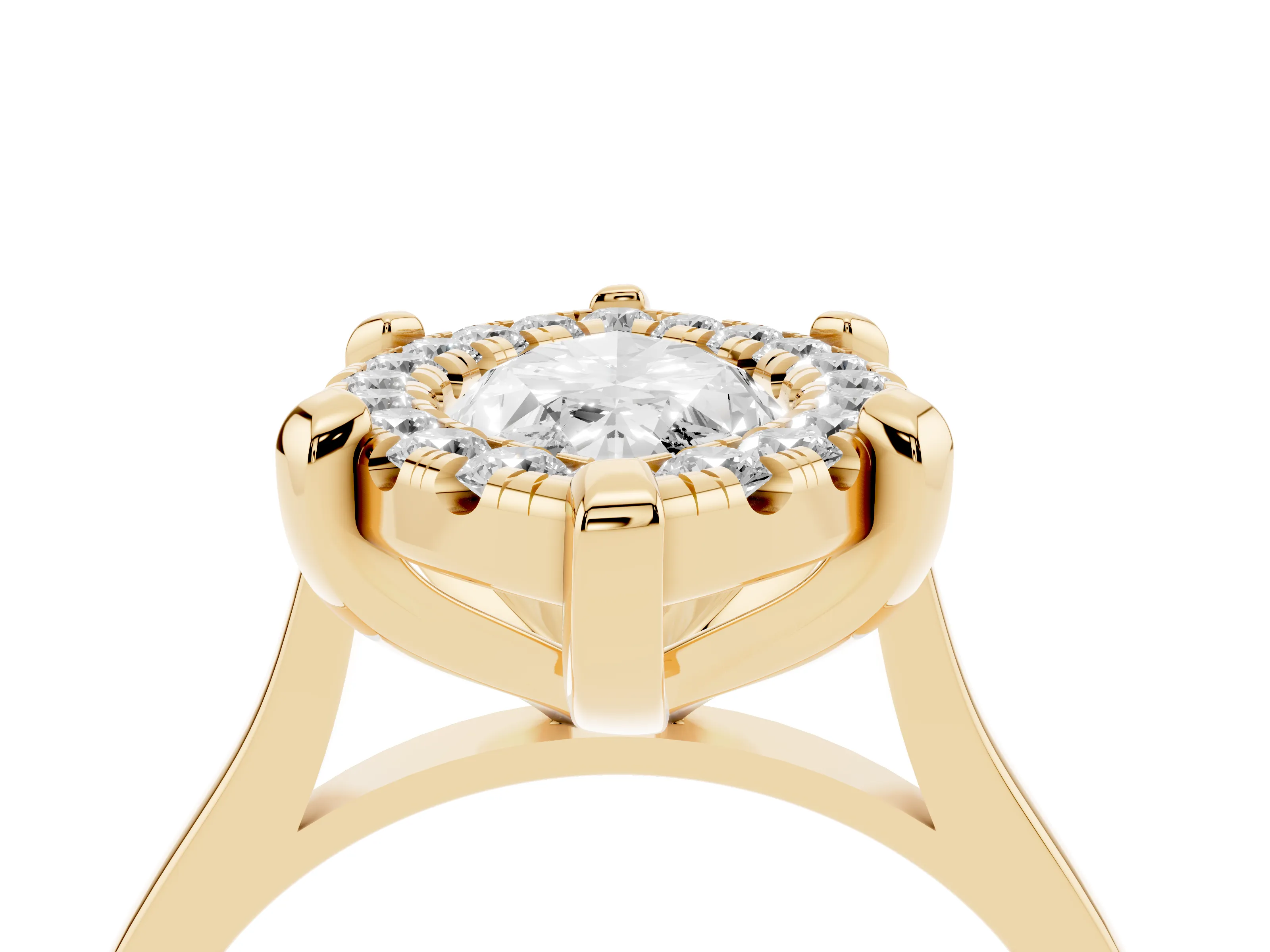 Marquise Cut Diamond Cluster Halo Solitaire Ring Set in Yellow gold with Prong Setting