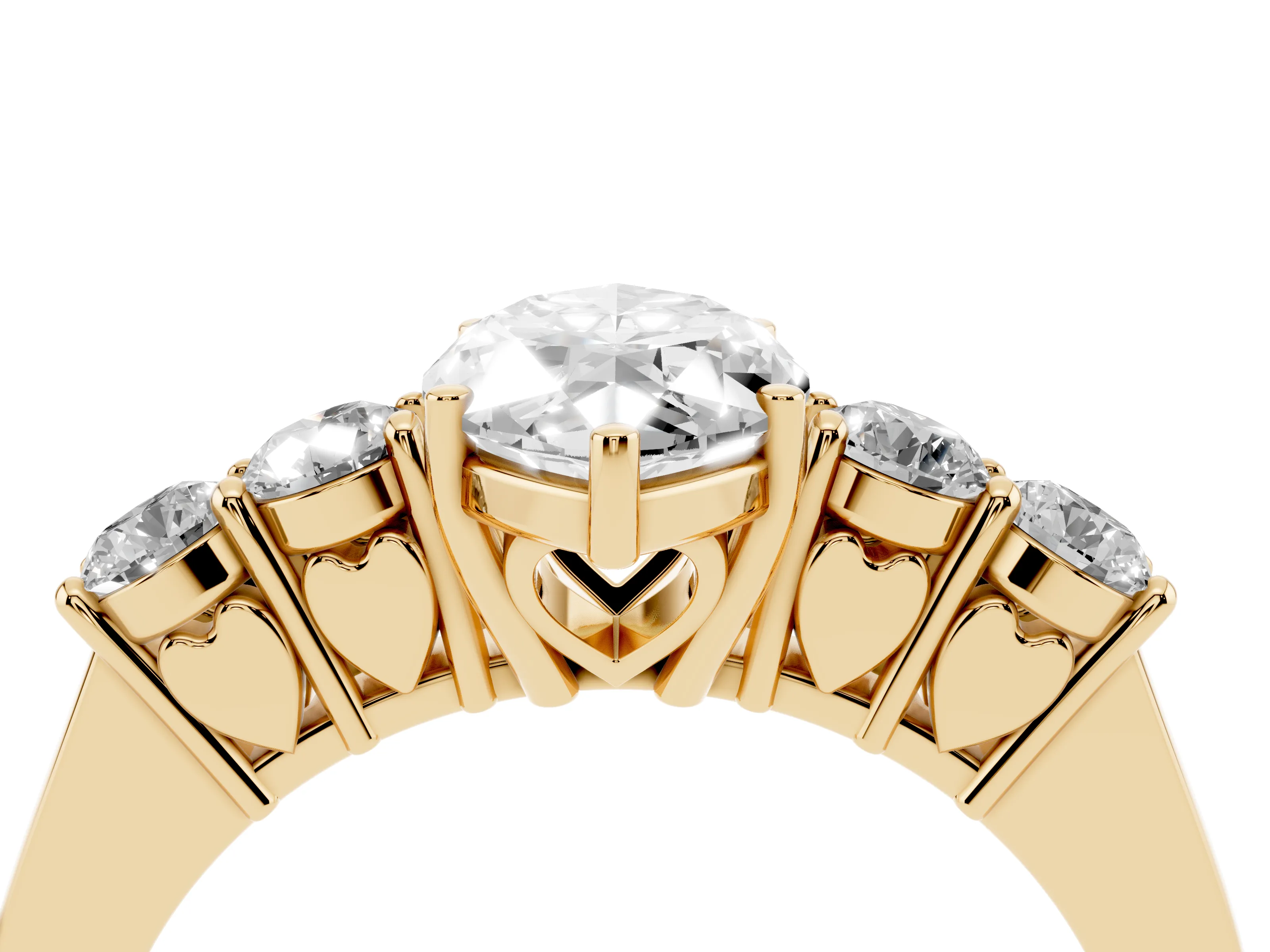 Marquise Cut Diamond Five-Stone Prong Set Band Ring Set in Yellow gold with Polished Band