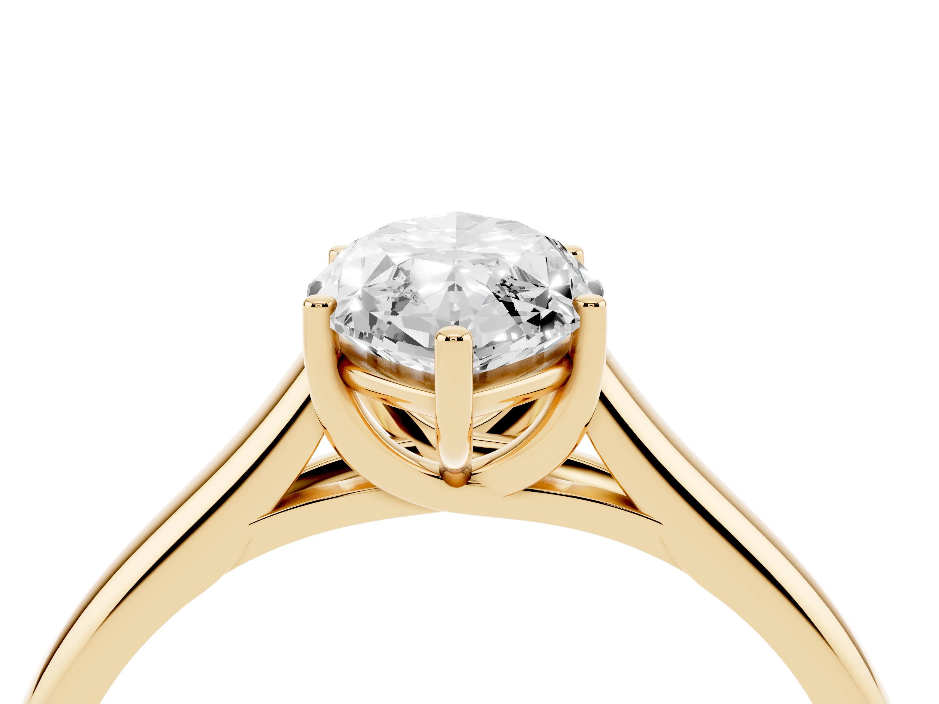 Marquise Cut Diamond Solitaire Engagement Ring Set in Yellow gold with Subtly Tapered Band and Prong Setting