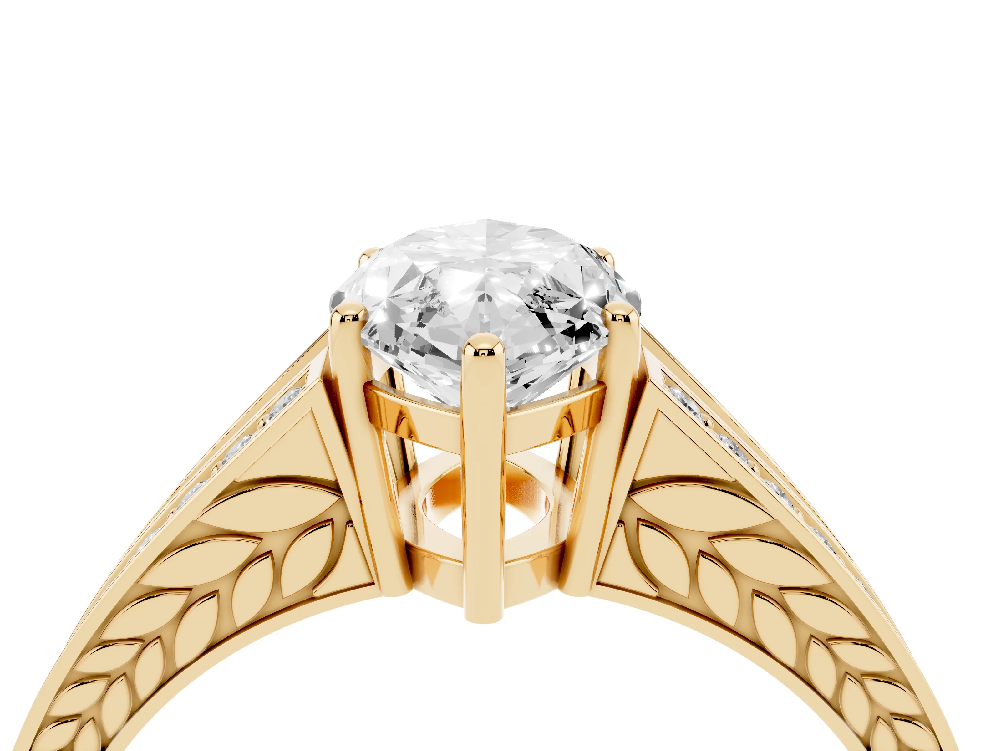 Marquise Cut Diamond Split Shank Ring Set in Yellow gold with Pavé Band and Prong Setting