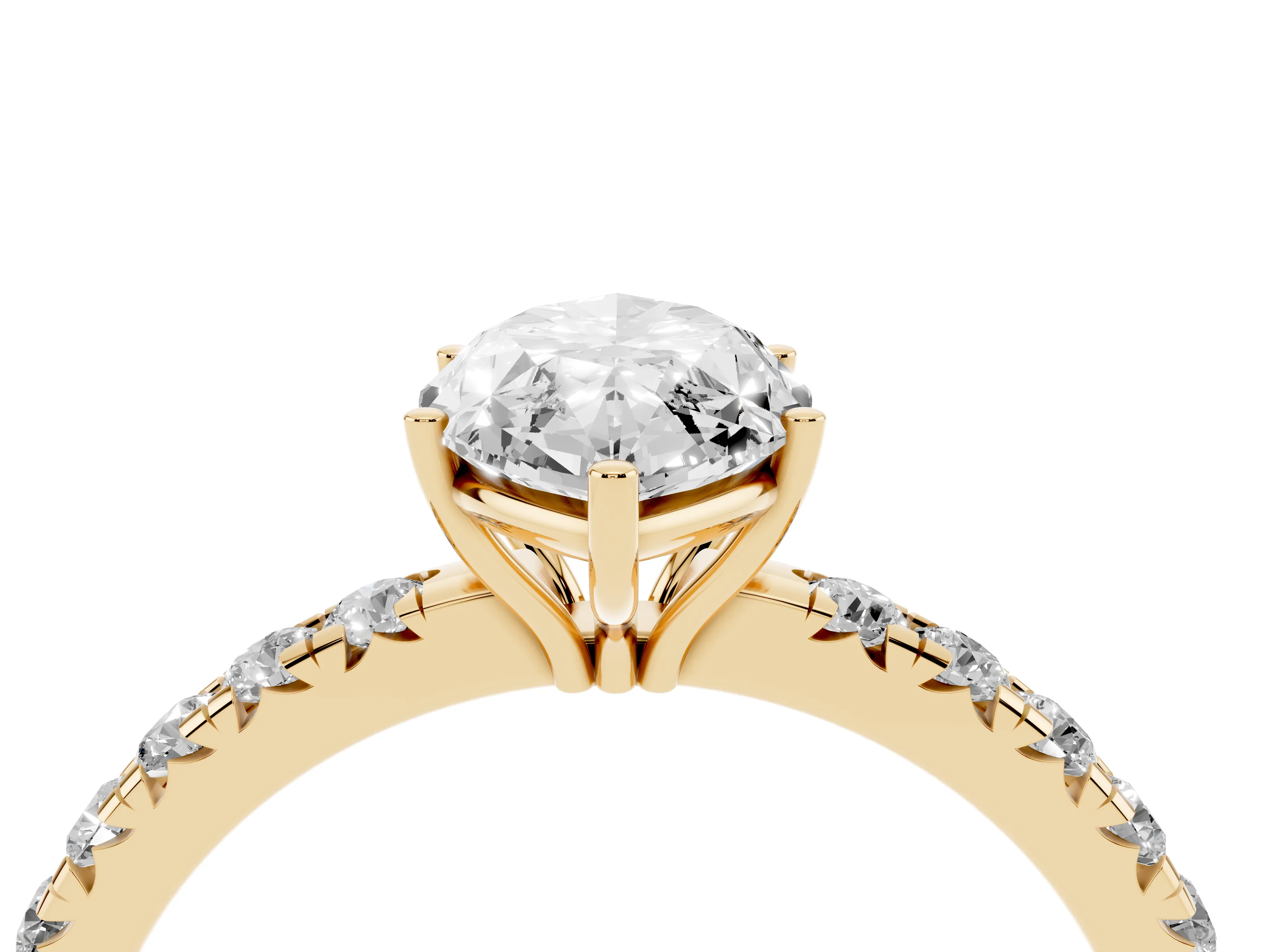 Marquise Cut Diamond Pavé Solitaire Engagement Ring Set in Yellow gold with Prong Setting