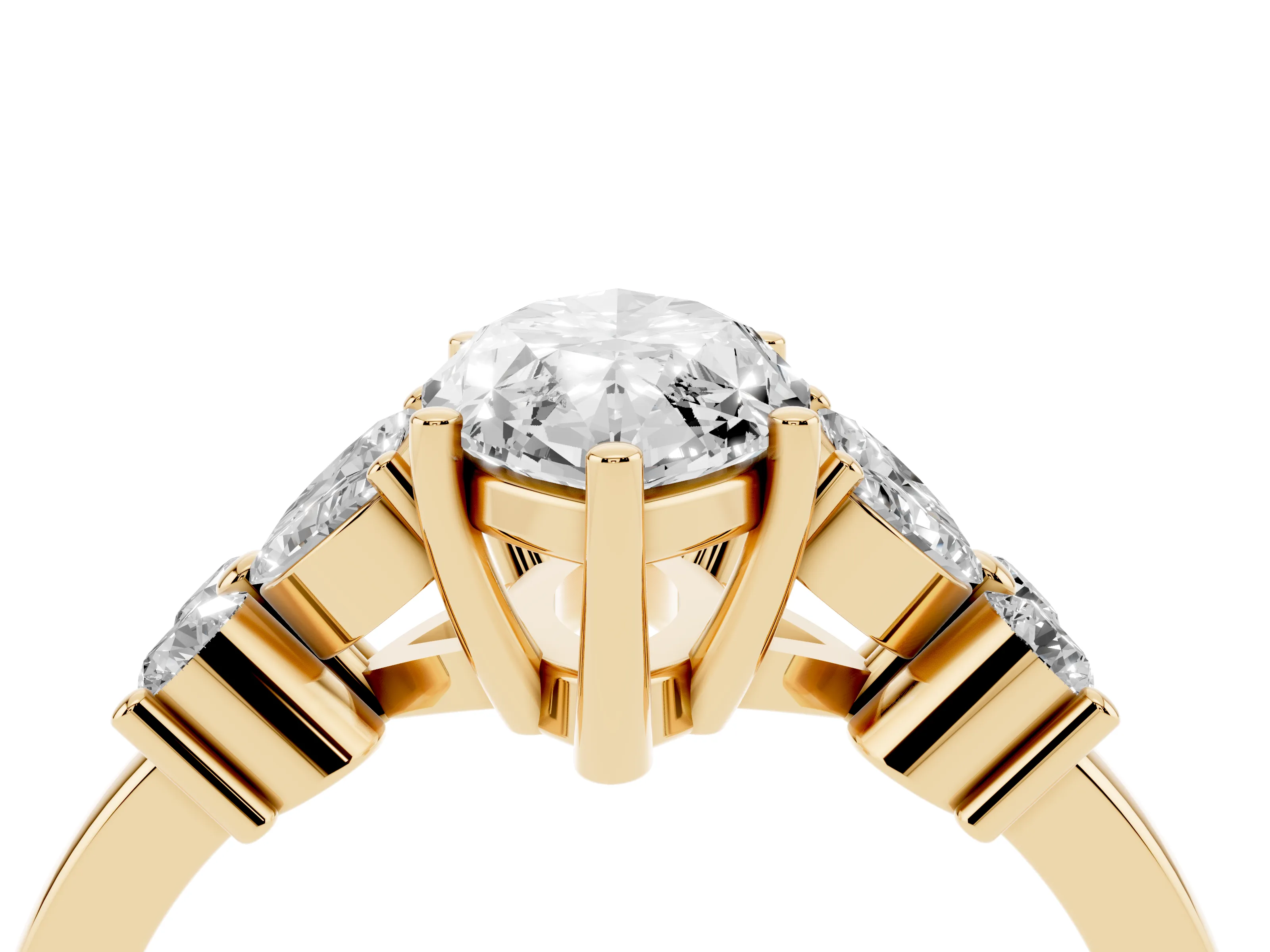 Marquise Cut Diamond Floral Cluster Ring Set in Yellow gold with Marquise Petals and Prong Setting