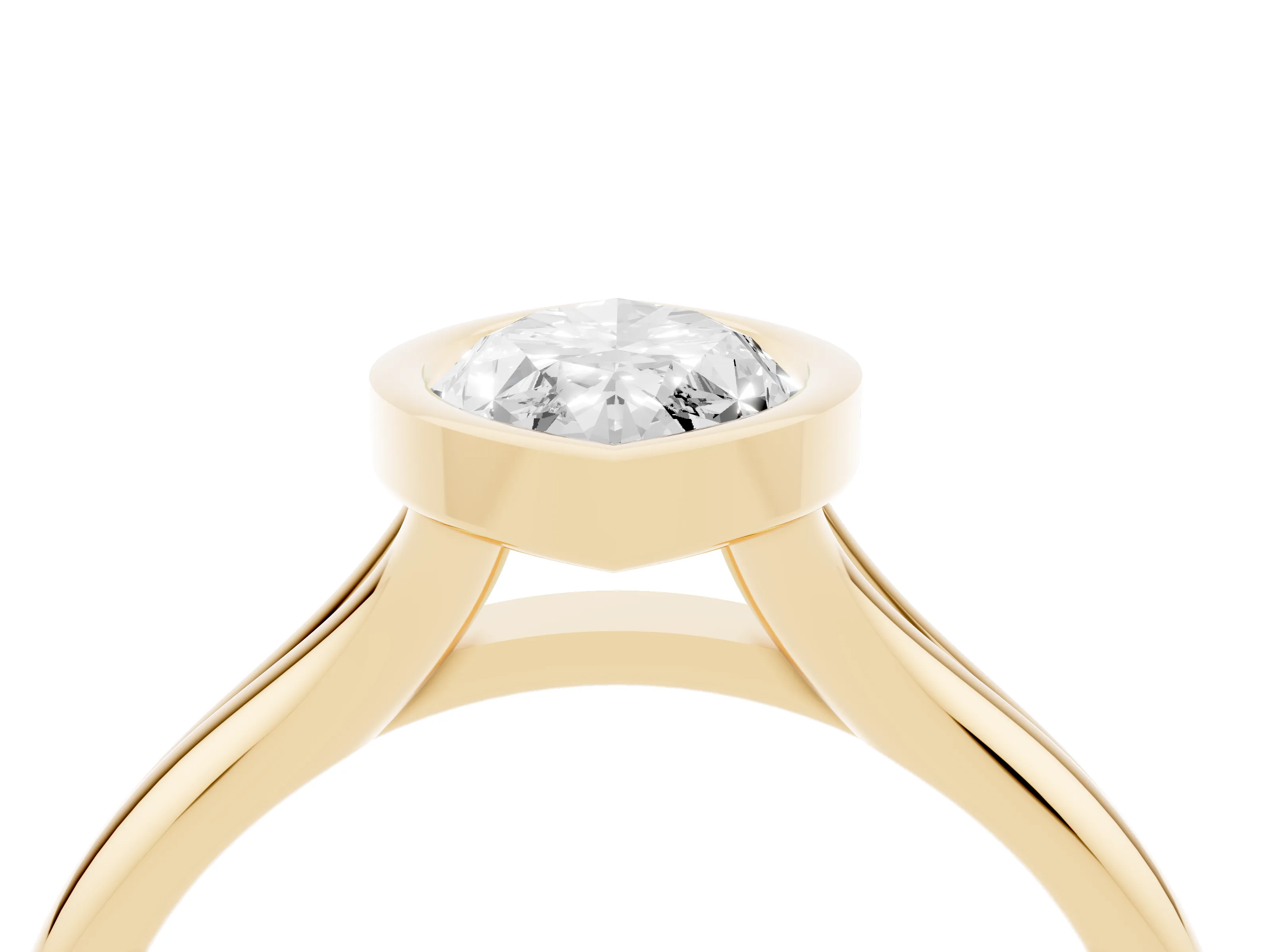 Bezel Set Marquise Cut Diamond Solitaire Ring Set in Yellow gold with Smooth Band