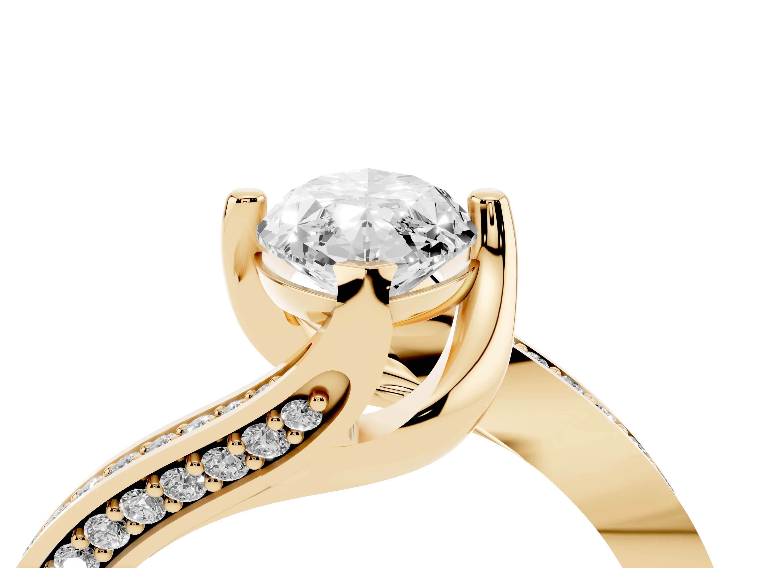 Marquise Cut Diamond Solitaire Ring Set in Yellow gold with Intertwined Pavé Twist Band