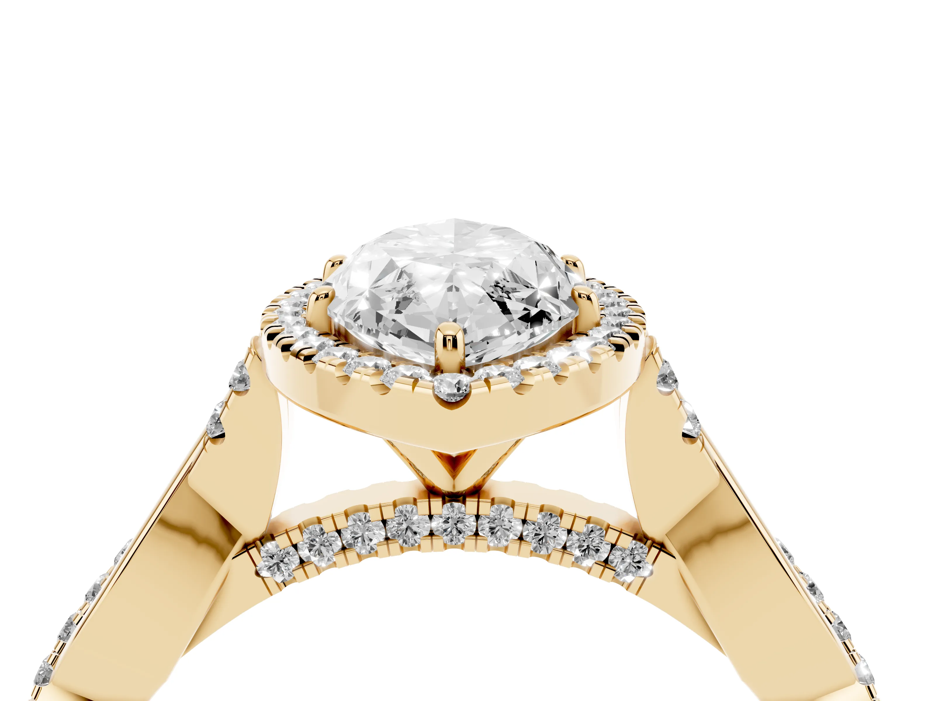 Marquise Cut Diamond Halo Twist Band Solitaire Ring Set in Yellow gold with Prong Setting