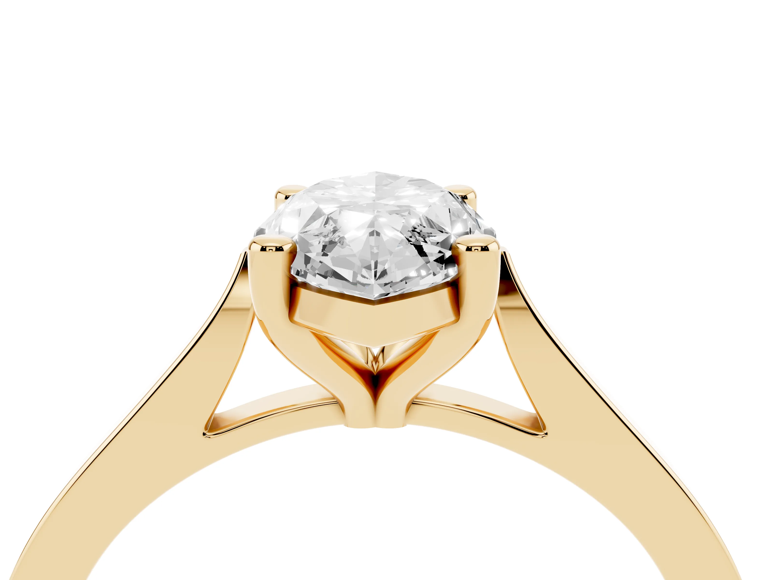 Marquise Cut Diamond Solitaire Ring Set in Yellow gold with Prong Setting and Tapered Band