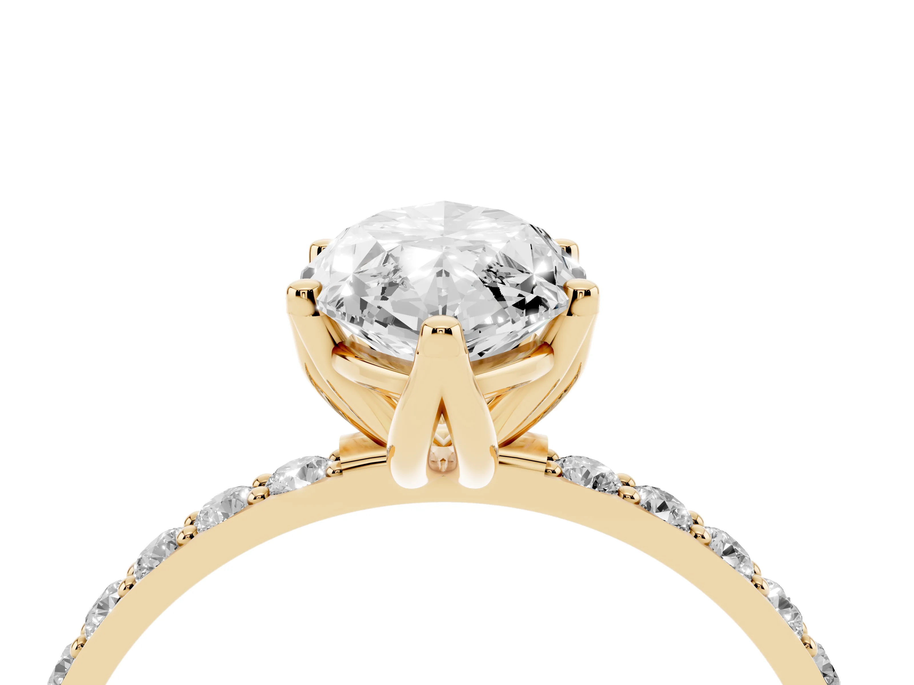 Marquise Cut Diamond Solitaire Engagement Ring Set in Yellow gold with Round Pavé Band and Prong Setting
