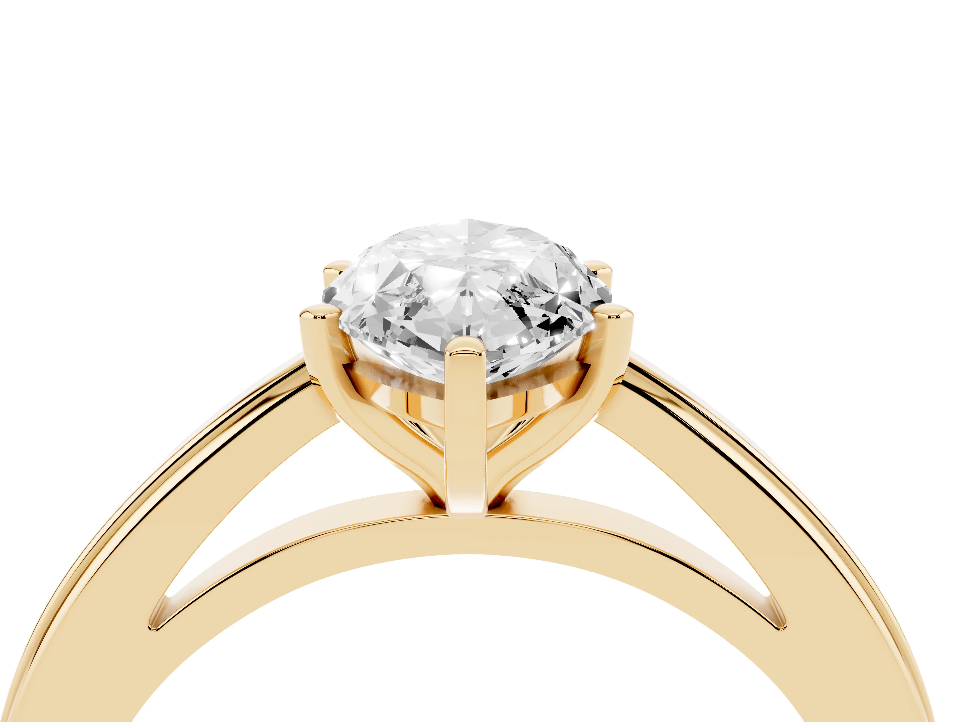 Marquise Cut Diamond Solitaire Ring Set in Yellow gold with Prong Setting and Classic Band