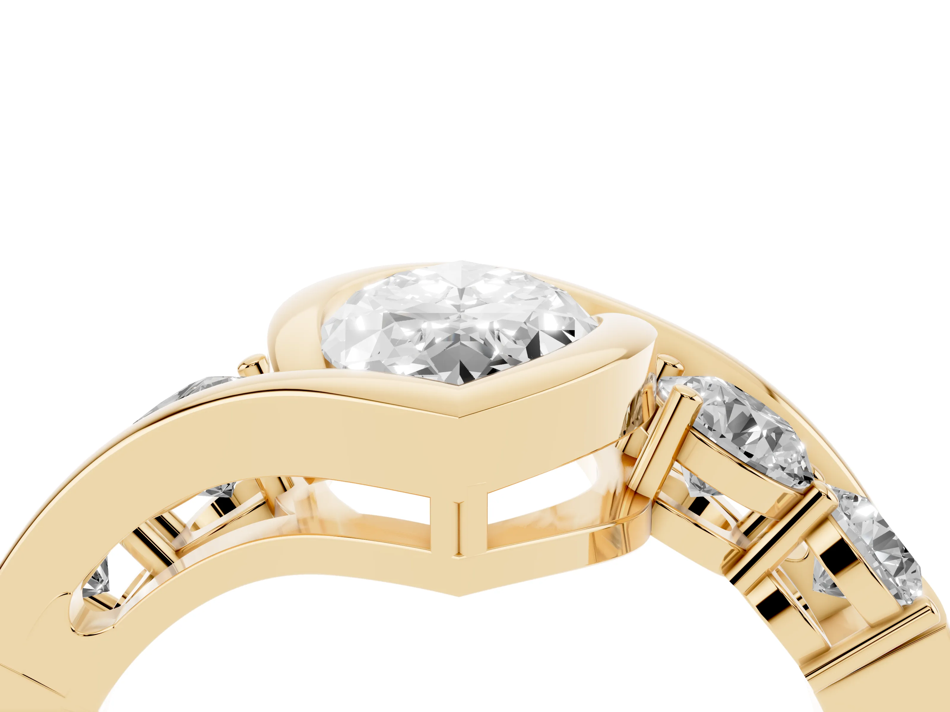 Marquise Cut Diamond Bezel Bypass Ring Set in Yellow gold with Round Accents