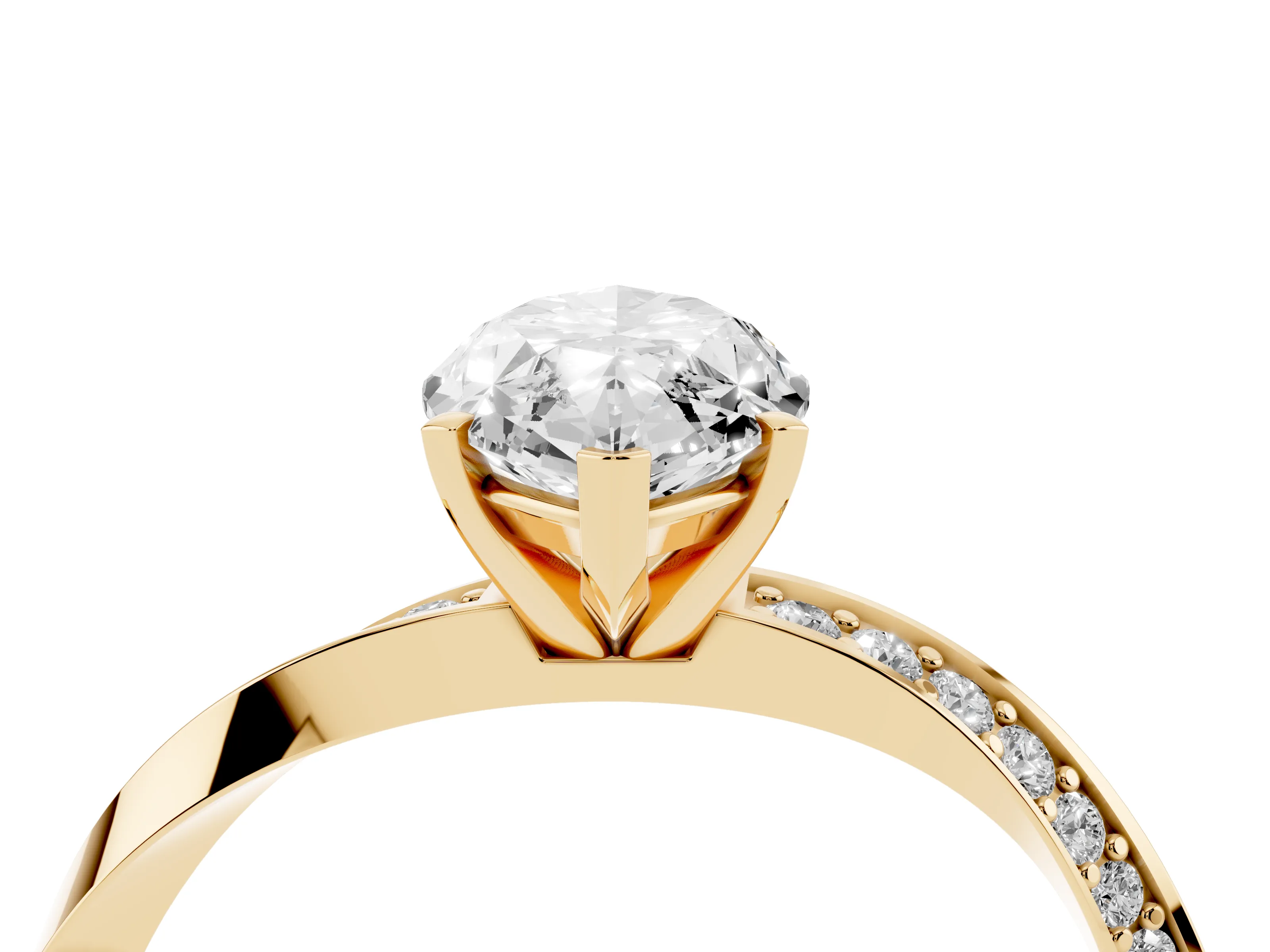 Marquise Cut Diamond Engagement Ring Set in Yellow gold with Side Stone Accents and Prong Setting