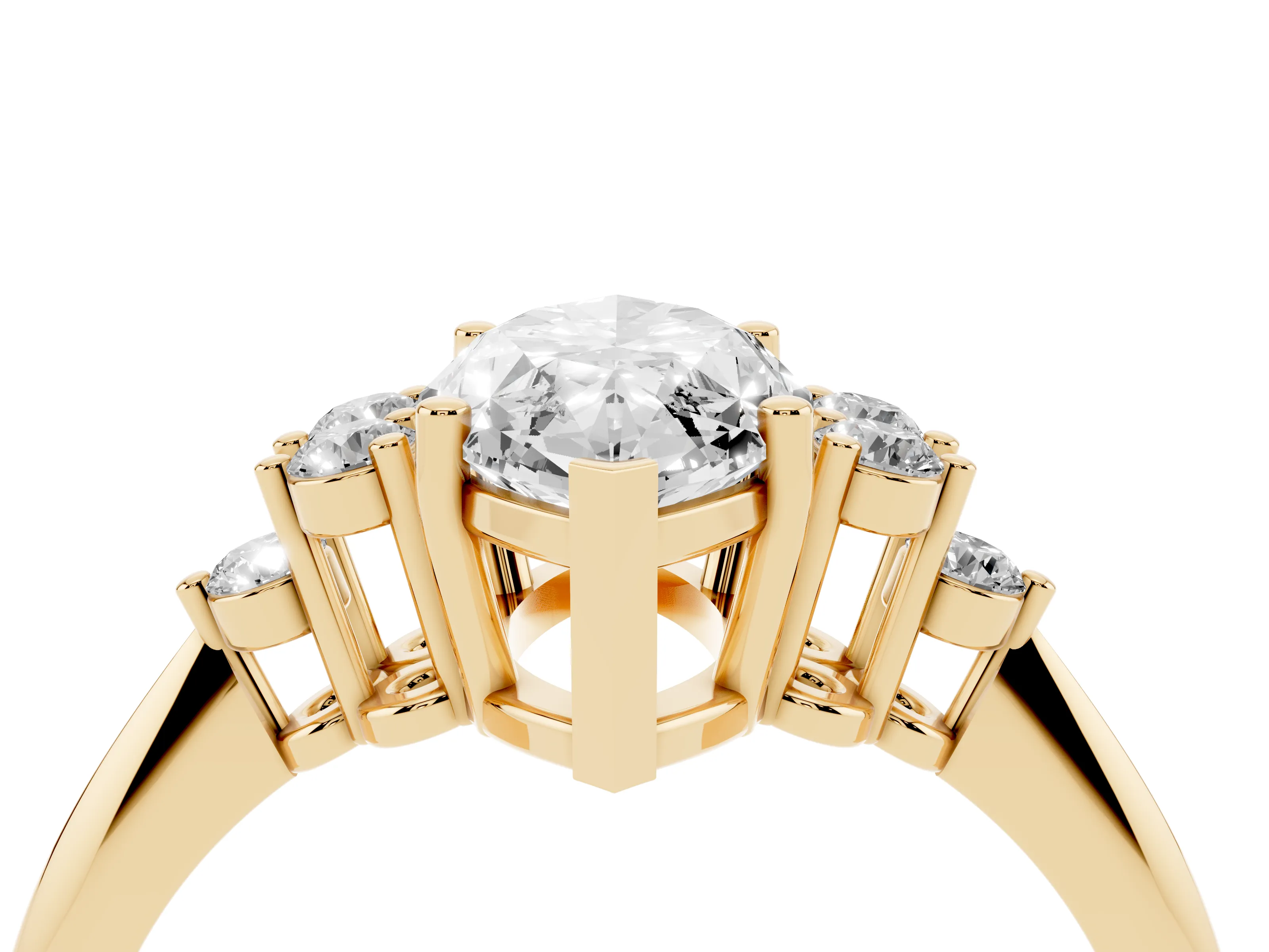 Marquise Cut Diamond Cluster Ring Set in Yellow gold with Plain Band and Prong Setting