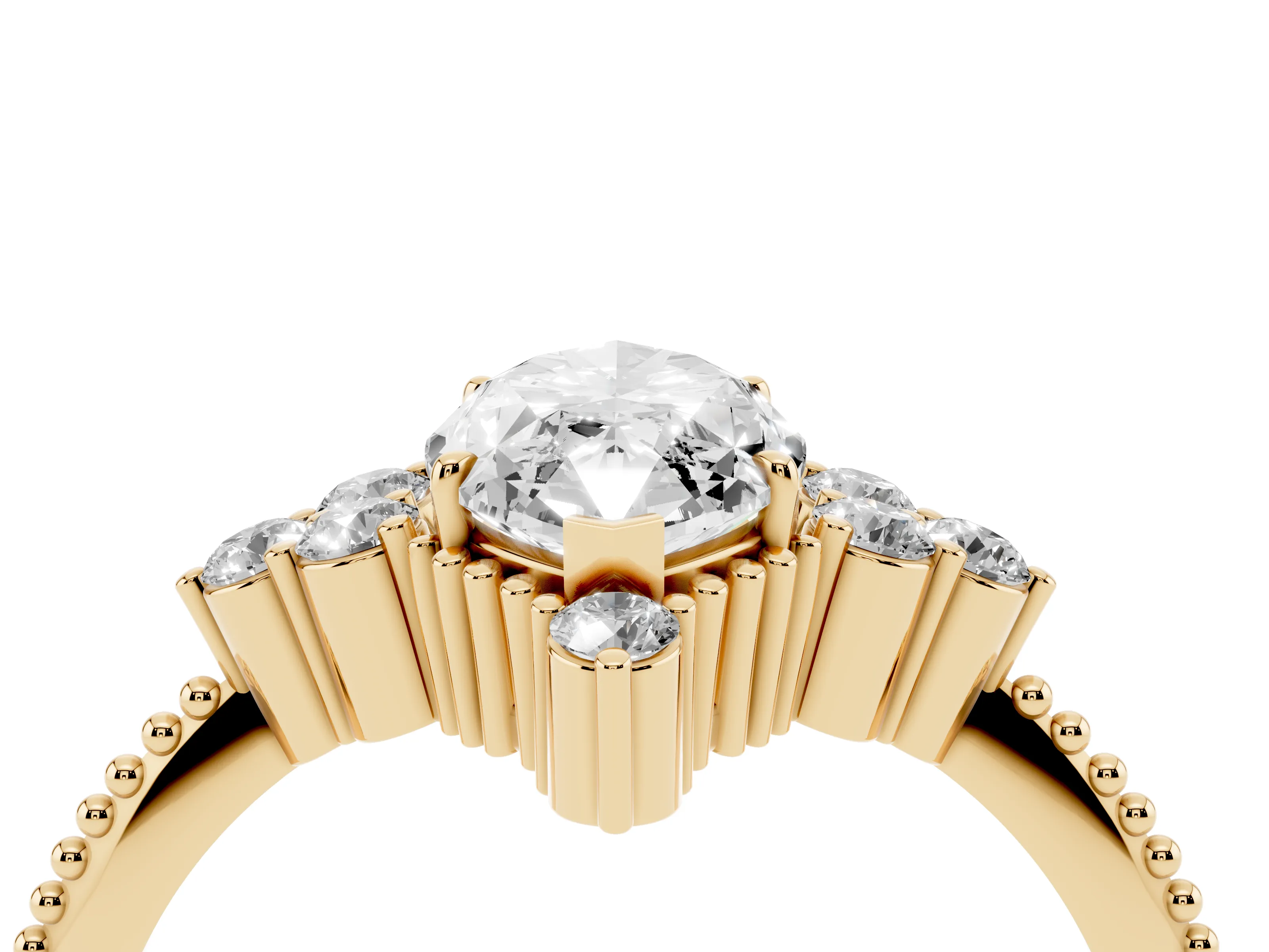 Marquise Cut Diamond Cluster Ring Set in Yellow gold with Beaded Band