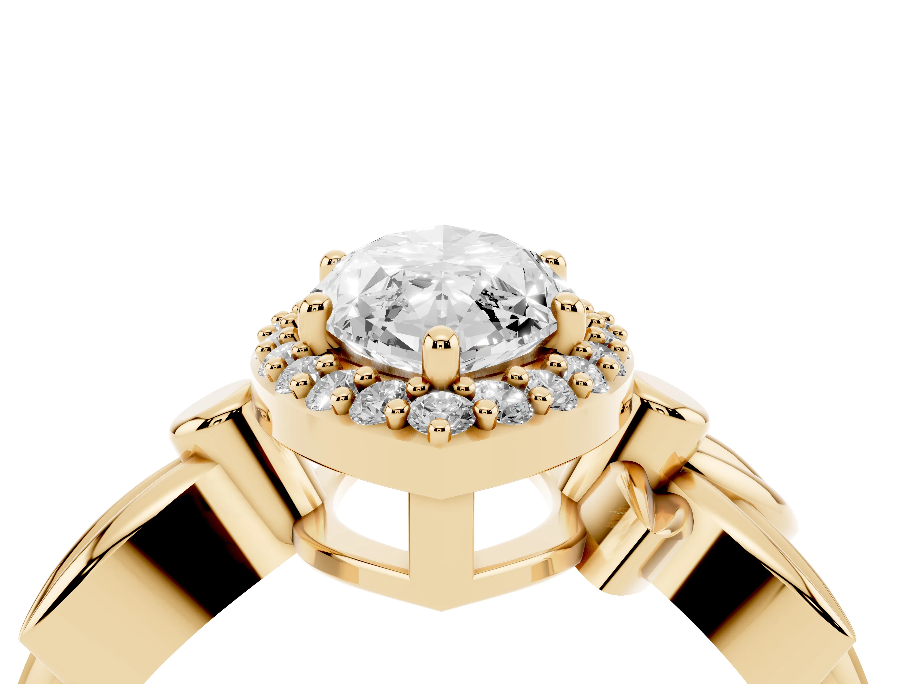 Marquise Cut Diamond Halo Floral Band Ring Set in Yellow gold with Prong Setting