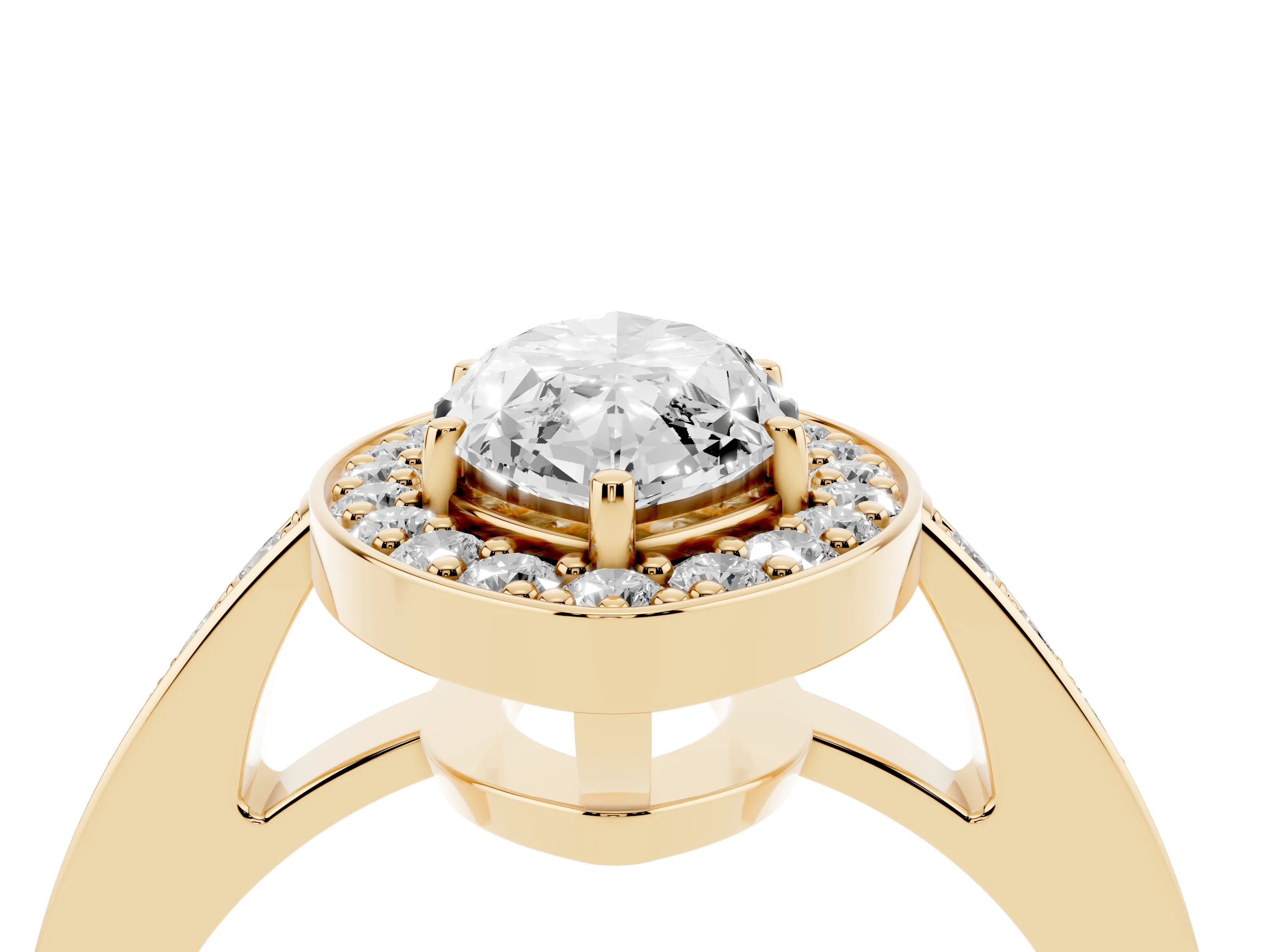 Marquise Cut Diamond Halo Pavé Engagement Ring Set in Yellow gold with Bezel Setting
