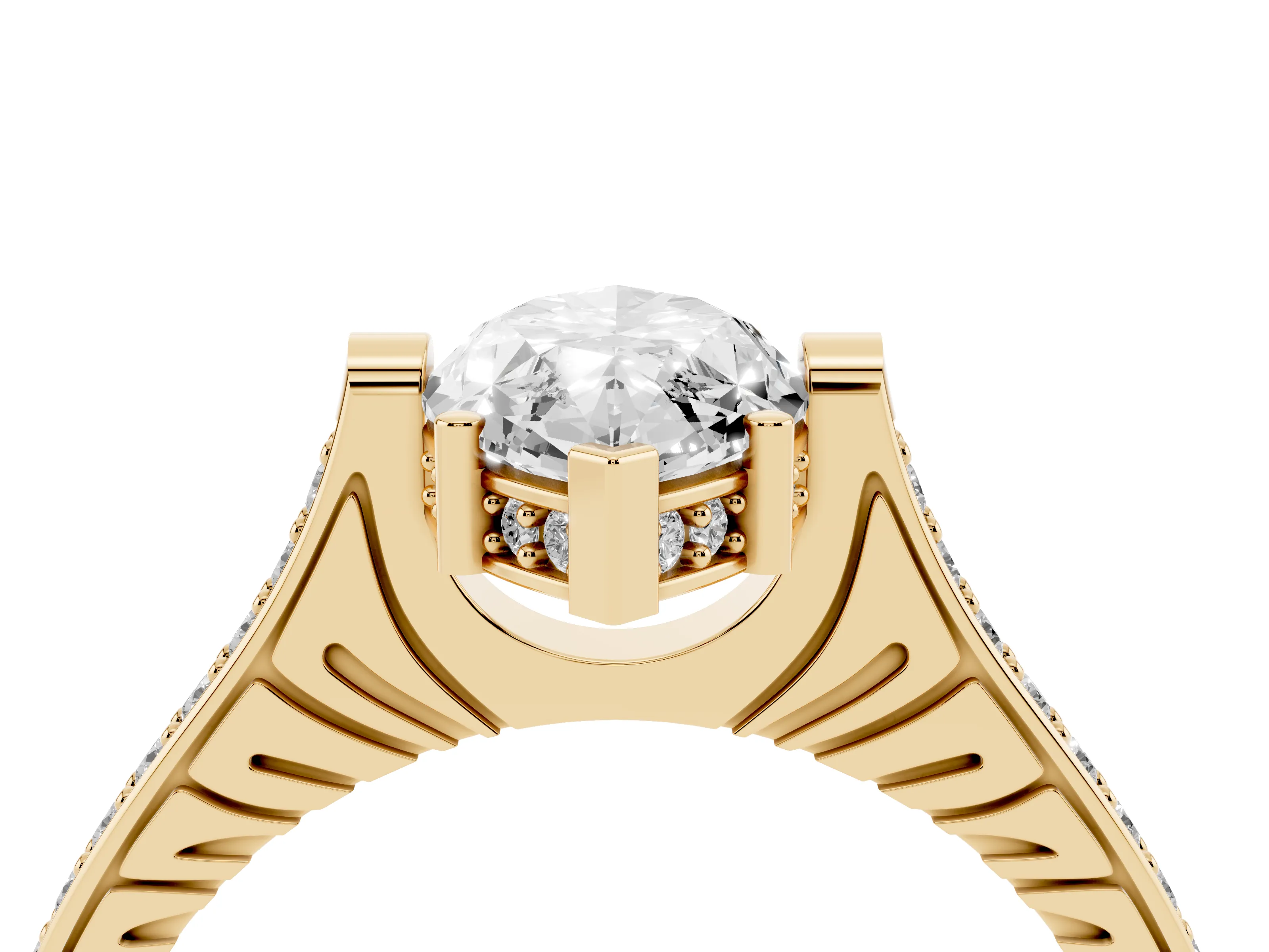 Marquise Cut Diamond Solitaire Ring Set in Yellow gold with Channel Set Band and Bezel Prong Setting