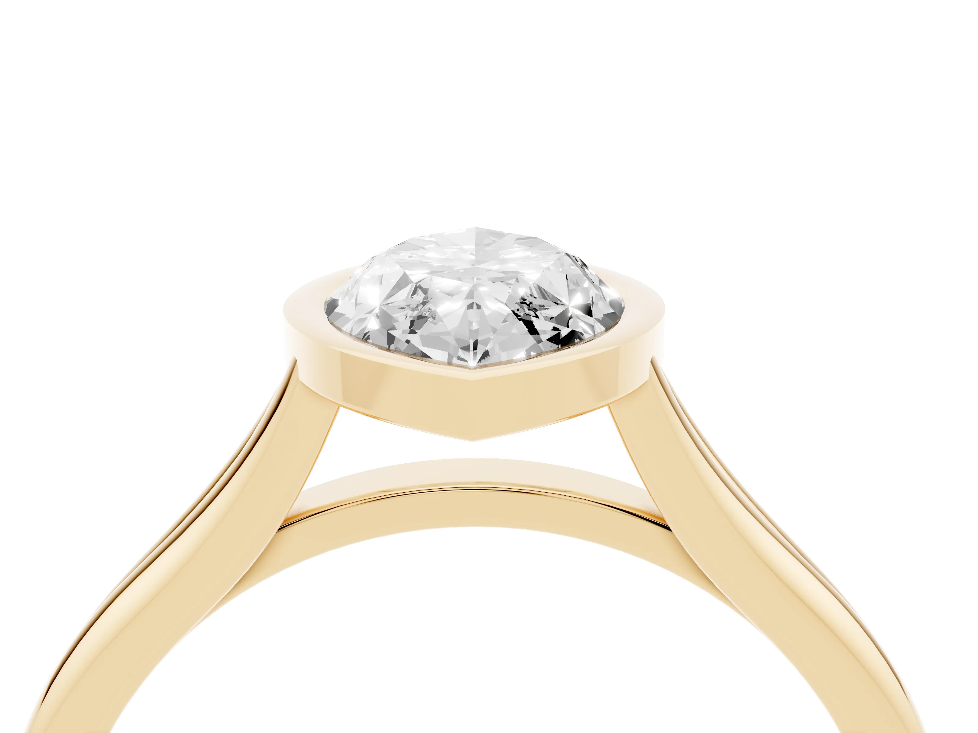 Bezel Set Marquise Cut Diamond Solitaire Ring Set in Yellow gold with Tapered Band