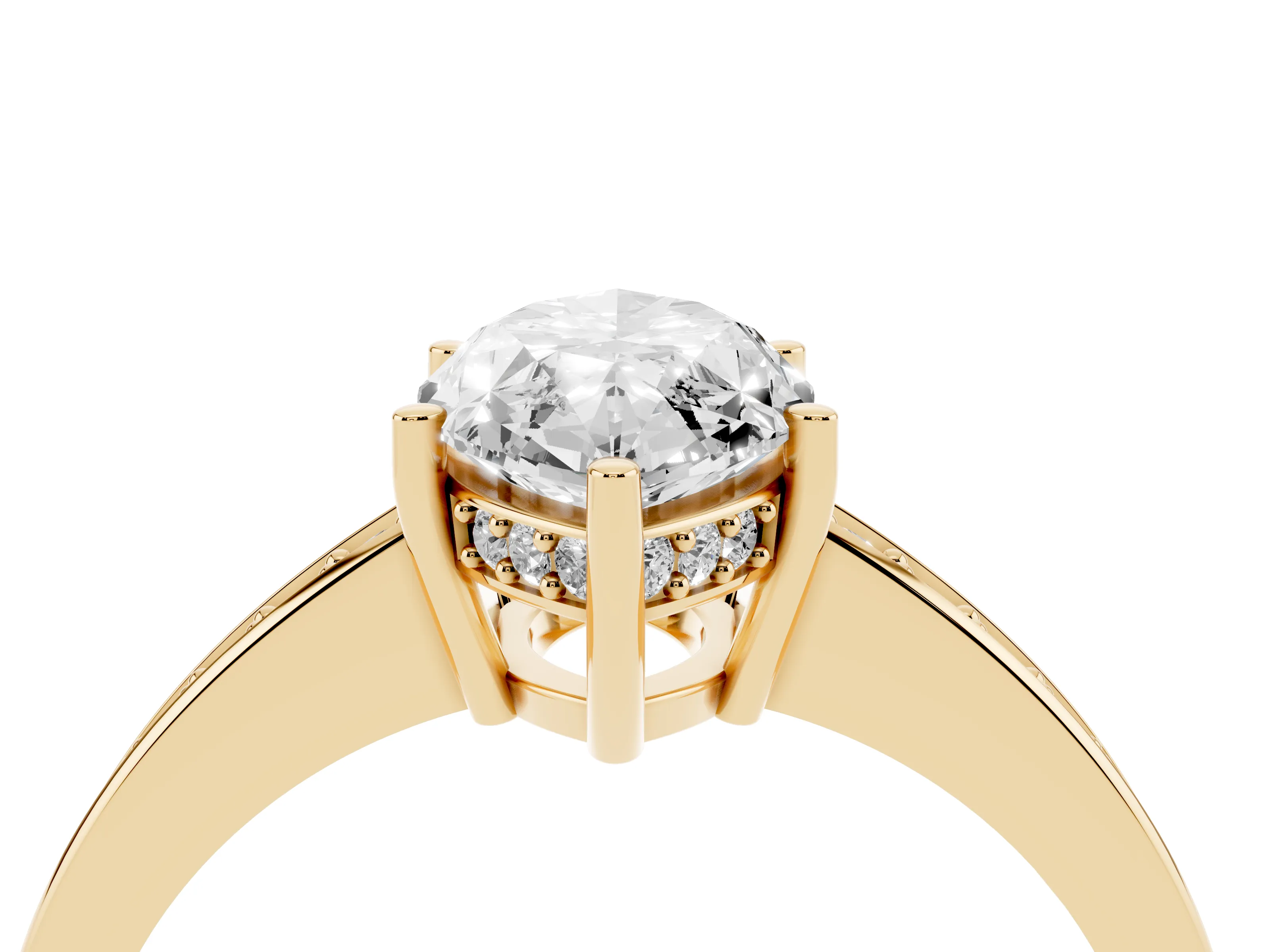 Marquise Cut Diamond Pavé Band Prong Set Solitaire Ring Set in Yellow gold