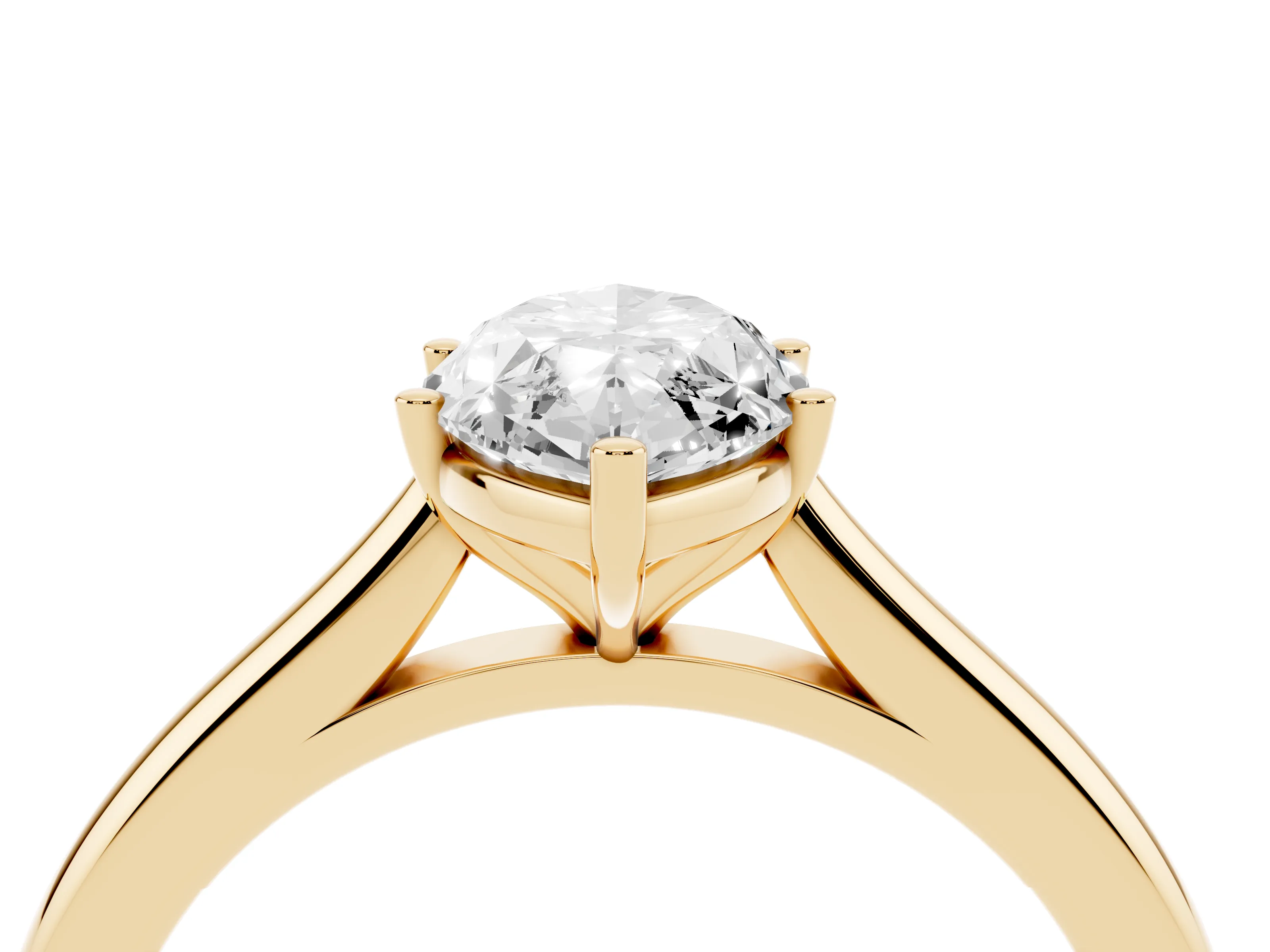 Marquise Cut Diamond Solitaire Ring Set in Yellow gold with Cathedral Band and Prong Setting