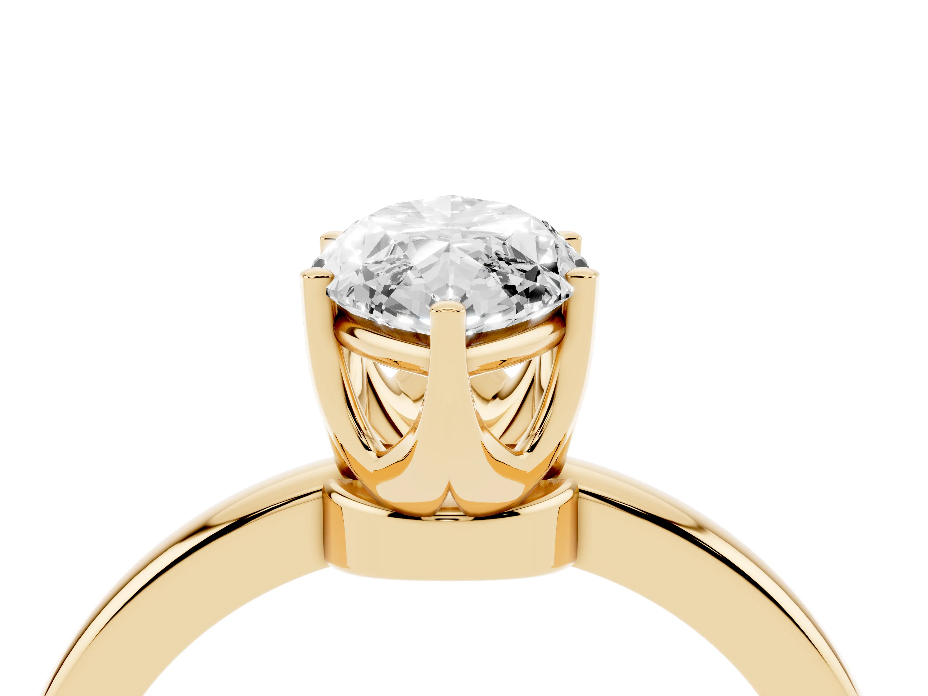 Marquise Cut Diamond Solitaire Ring Set in Yellow gold with Raised Prong Setting on a Classic Band