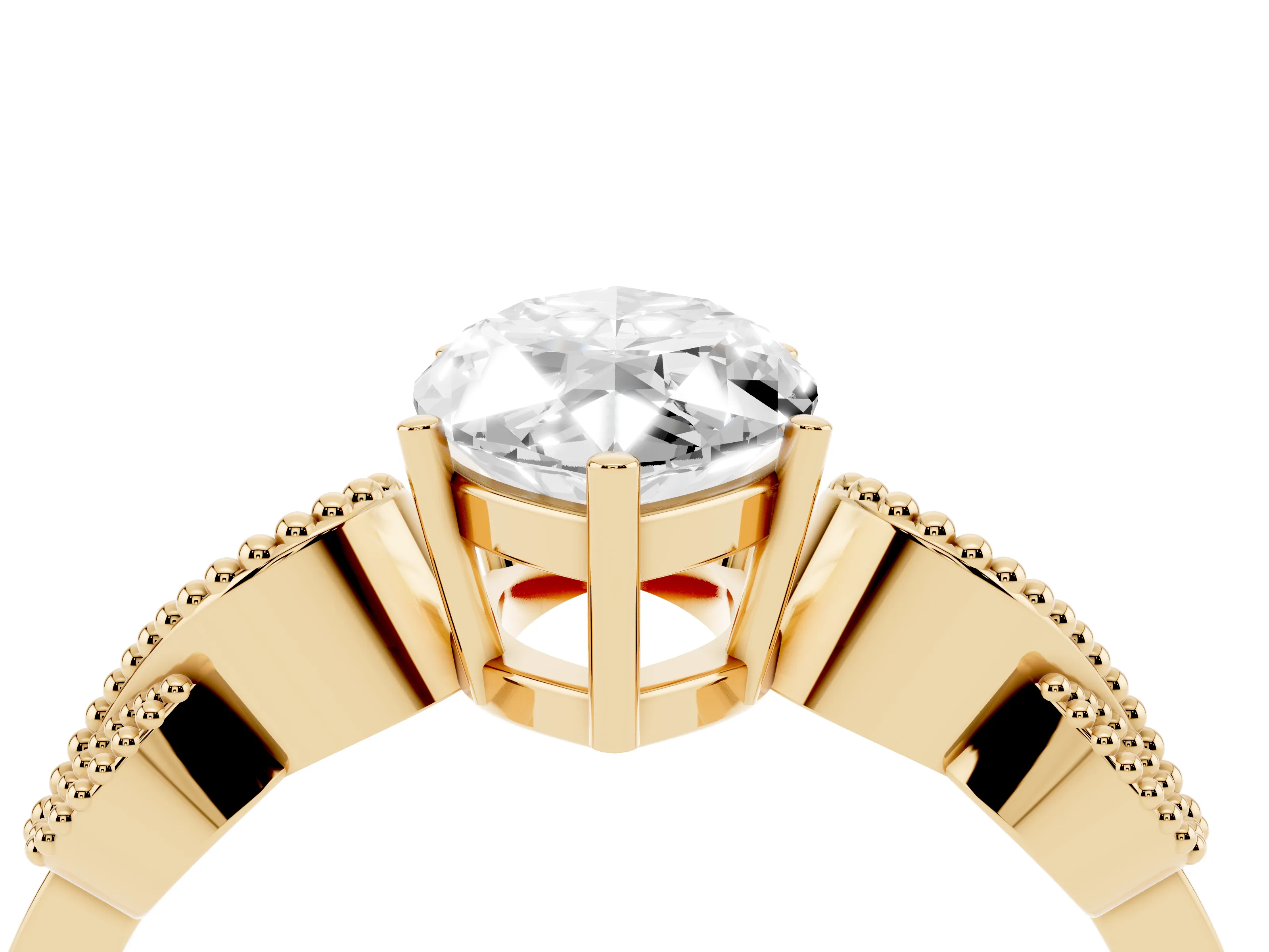 Marquise Cut Diamond Milgrain Leaf Band Solitaire Ring Set in Yellow gold with Accent Stones and Prong Setting
