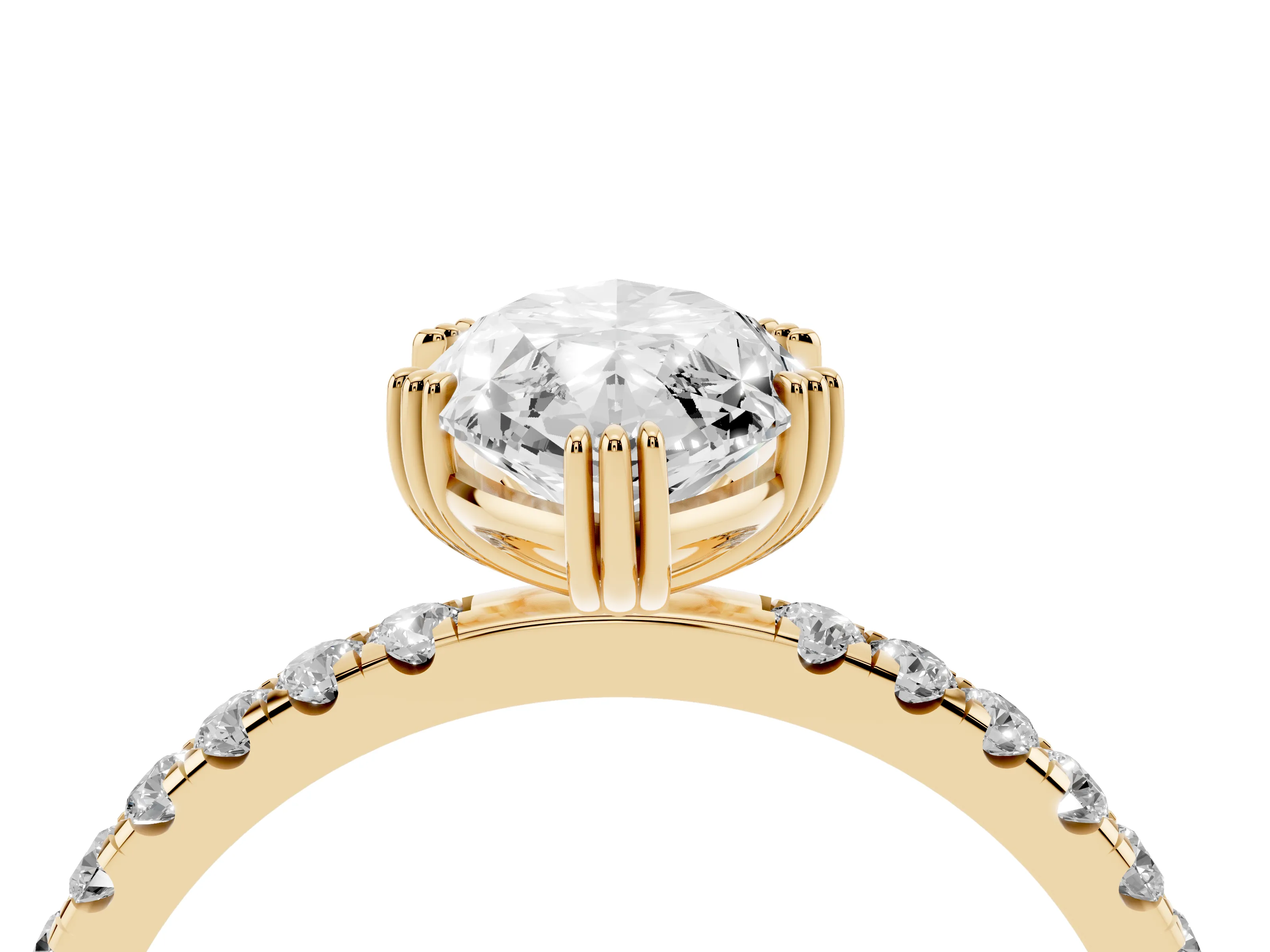 Marquise Cut Diamond Brilliant Solitaire Set in Yellow gold with Pavé Band and Claw Prong Setting
