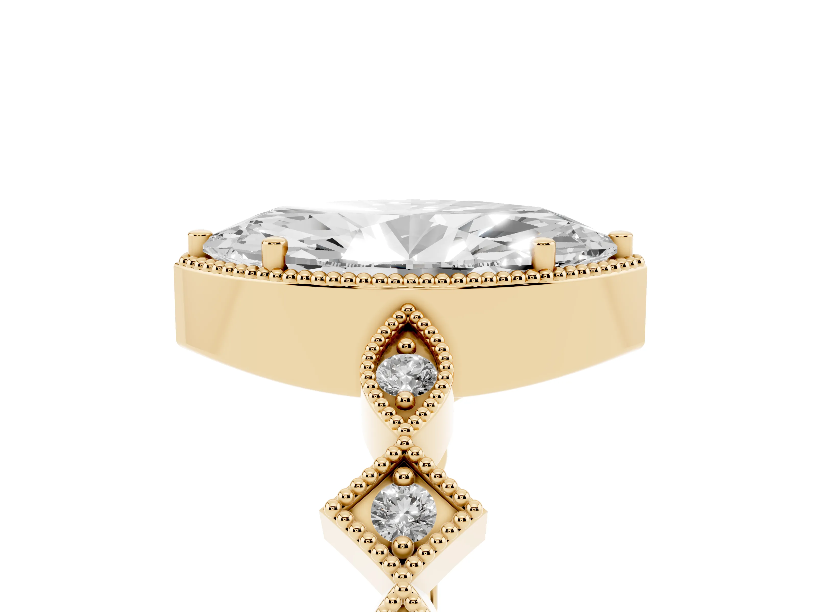 Marquise Cut Diamond Milgrain Marquise Twist Band Ring Set in Yellow gold with Prong Setting
