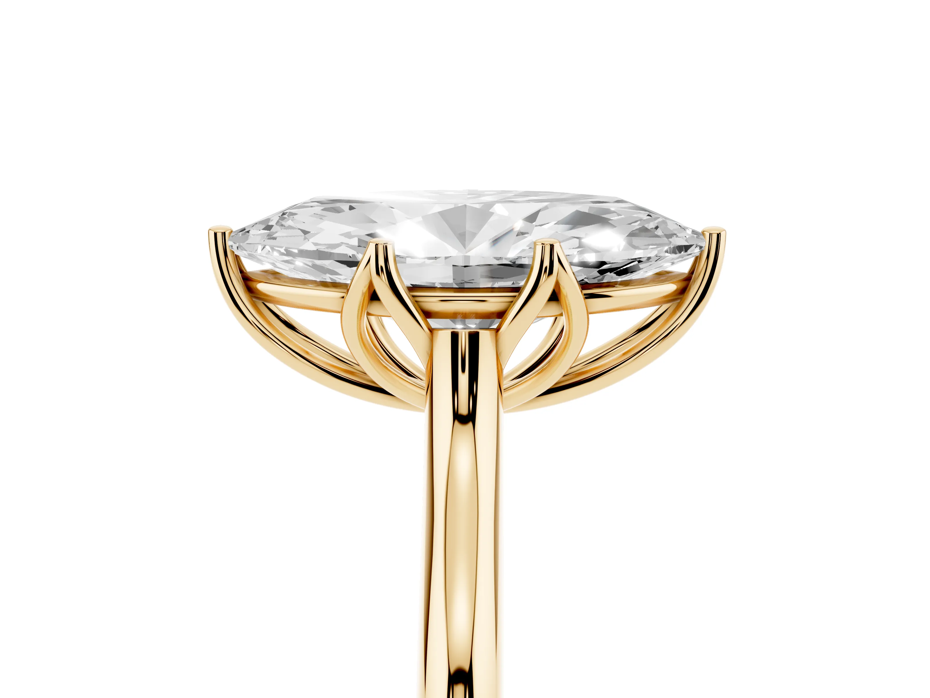 Marquise Cut Diamond Solitaire Cathedral Ring Set in Yellow gold with Prong Setting