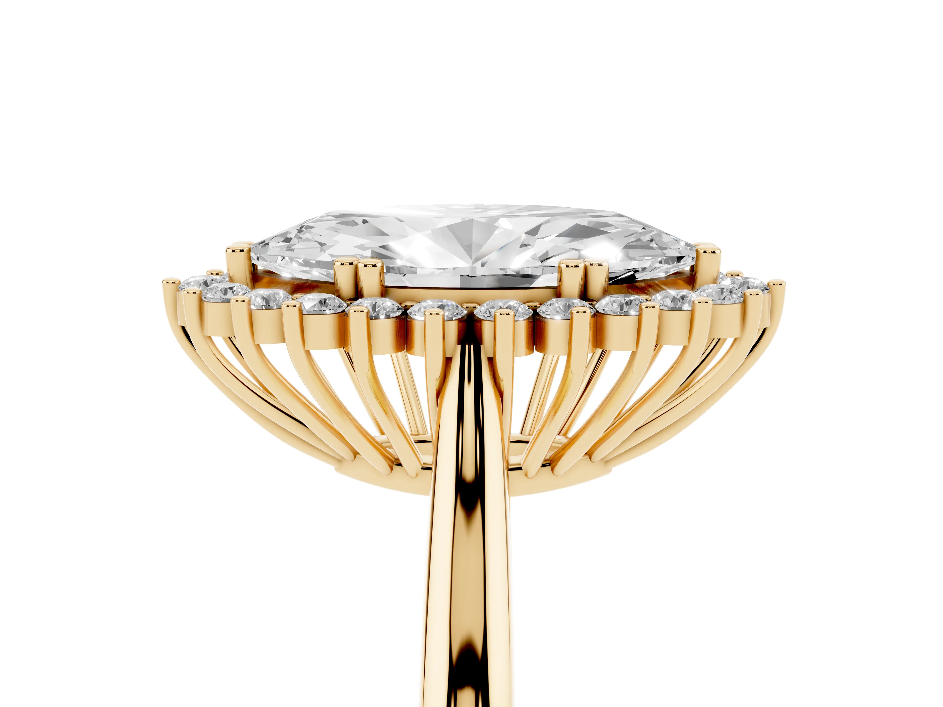 Marquise Cut Diamond Halo Ring Set in Yellow gold with Plain Solitaire Band and Prong Setting