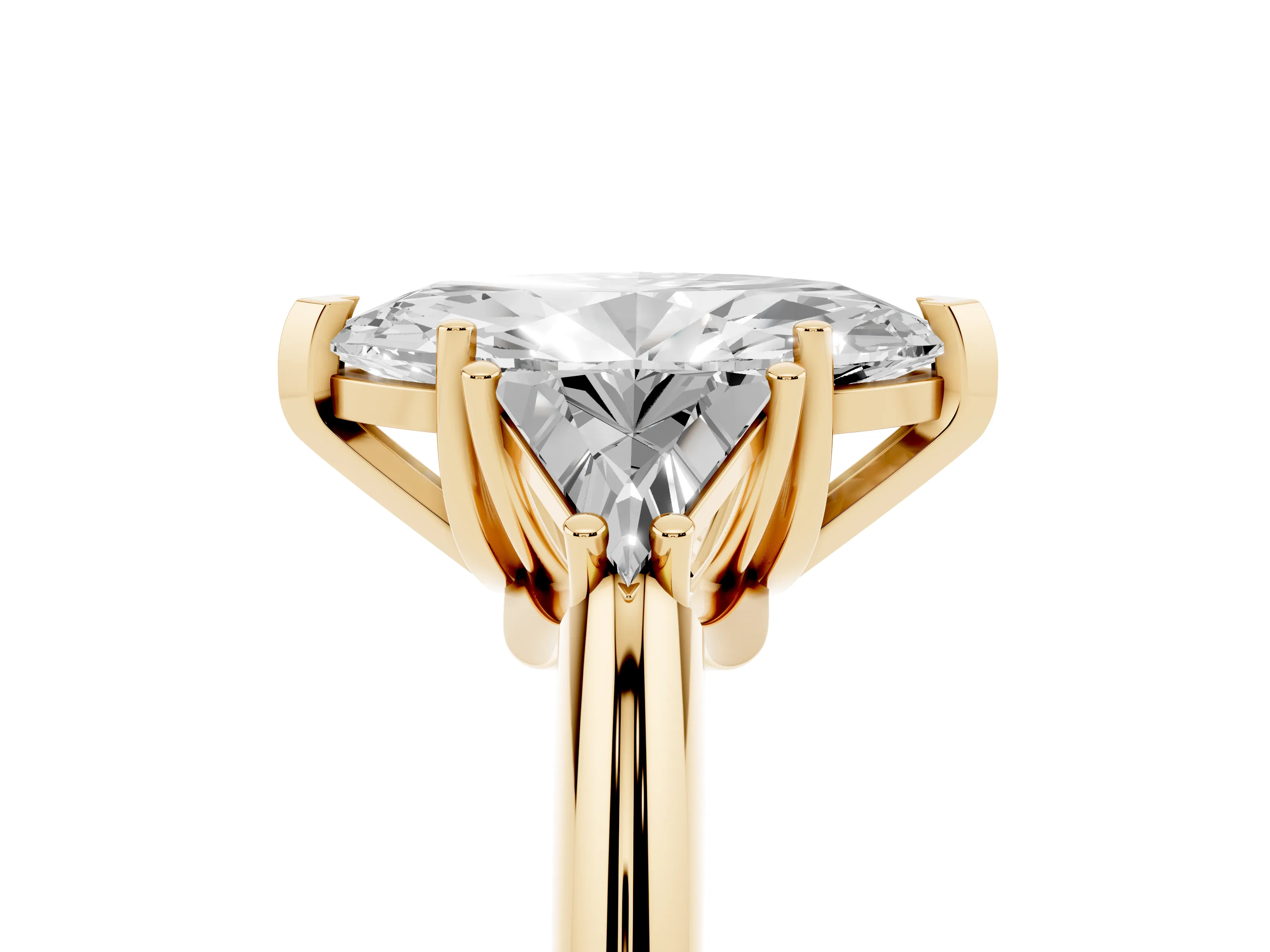 Marquise Cut Diamond Three-Stone Engagement Ring Set in Yellow gold with Trillion Side Stones