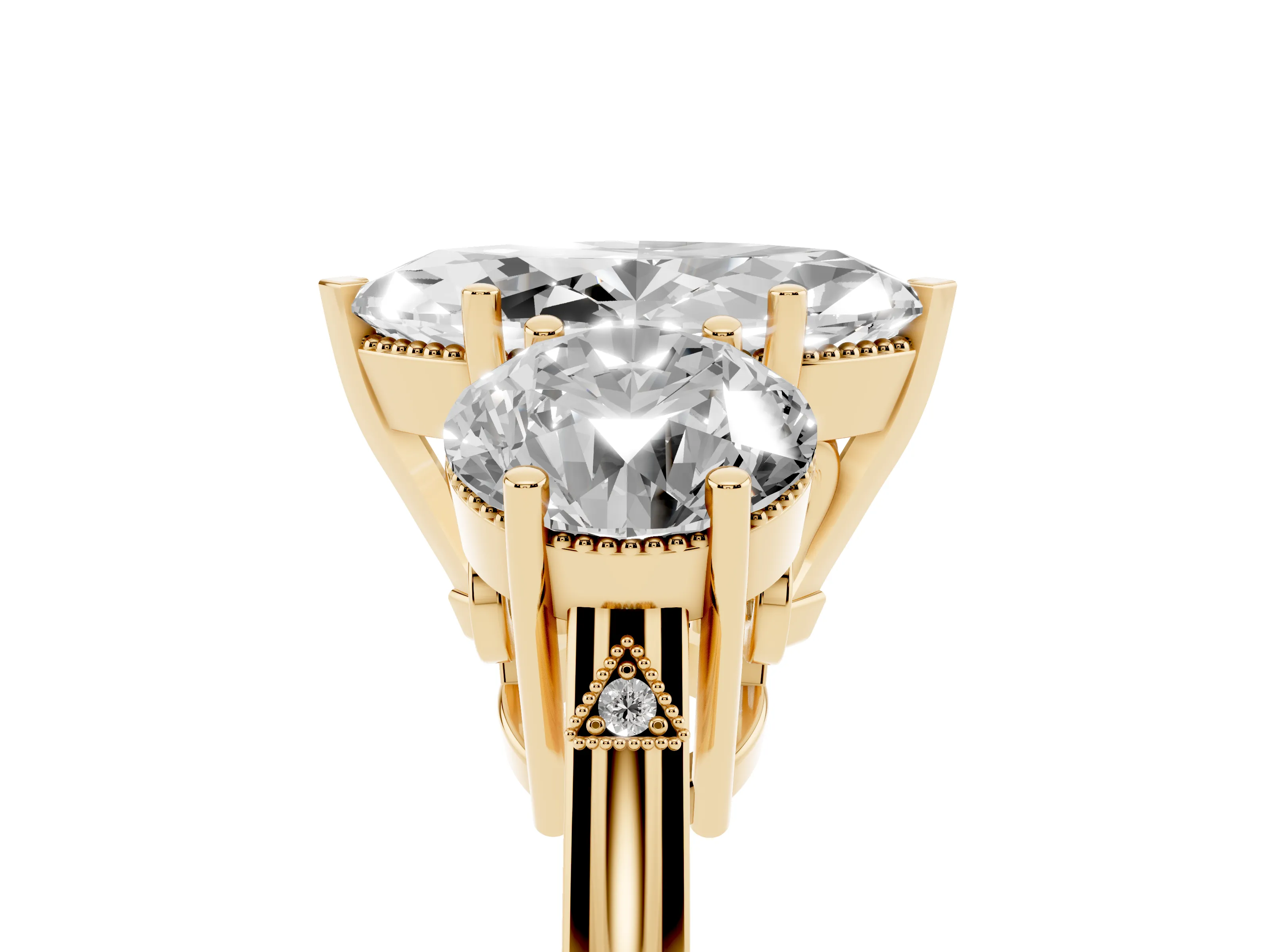 Marquise Cut Diamond Three-Stone Engagement Ring Set in Yellow gold with Polished Band