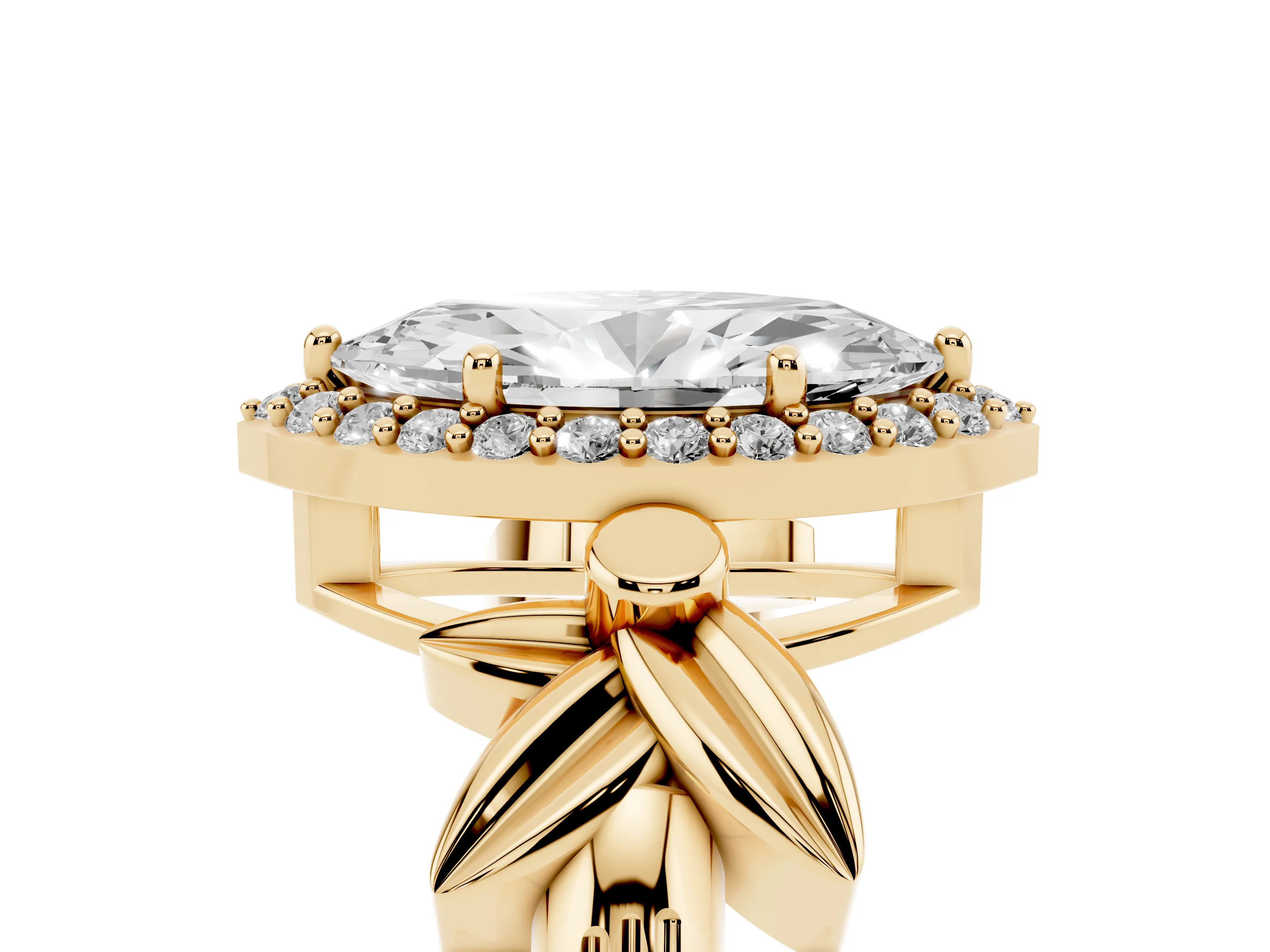 Marquise Cut Diamond Halo Floral Band Ring Set in Yellow gold with Prong Setting
